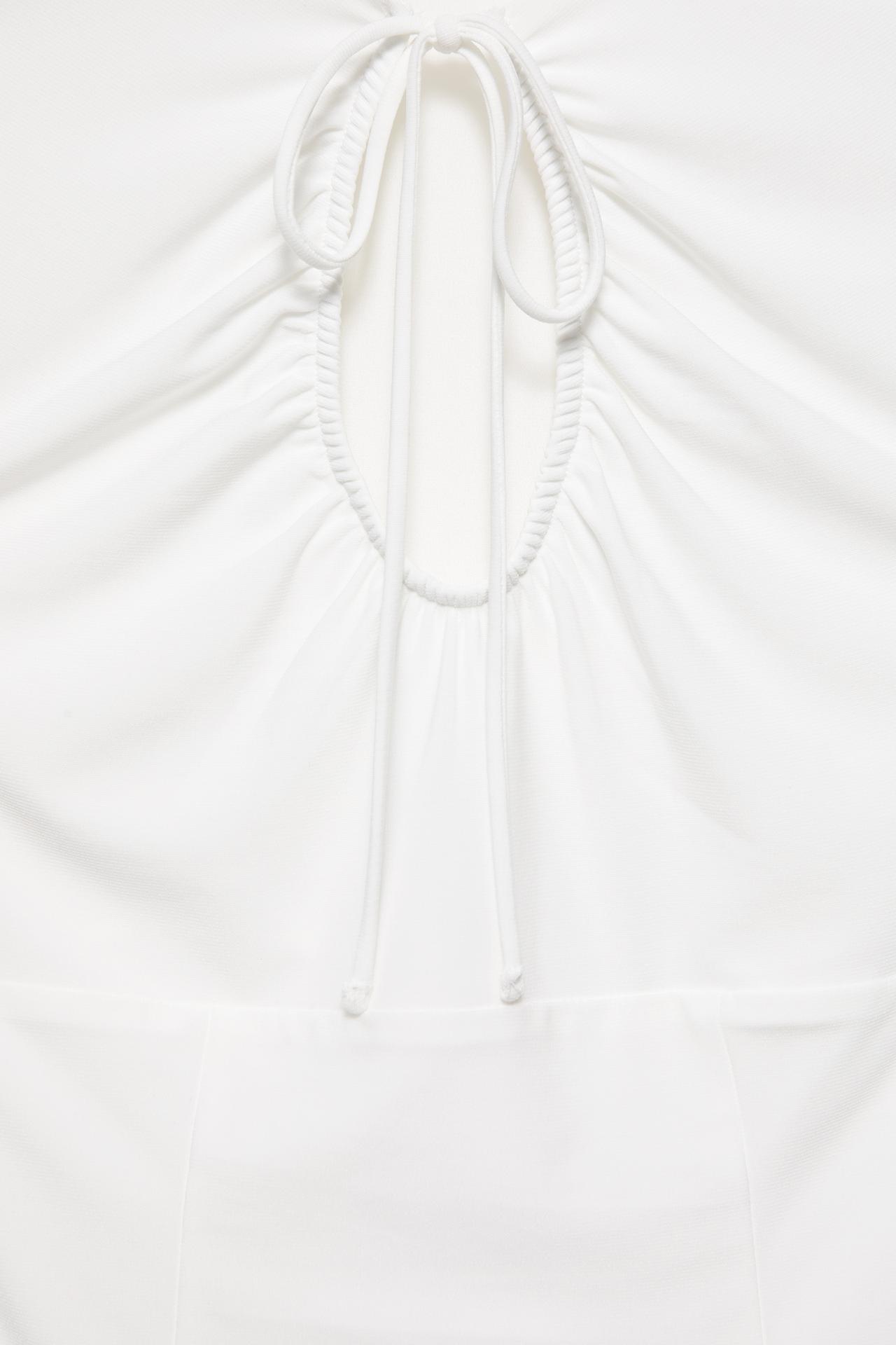 Gathered tie-neck top — Ecru