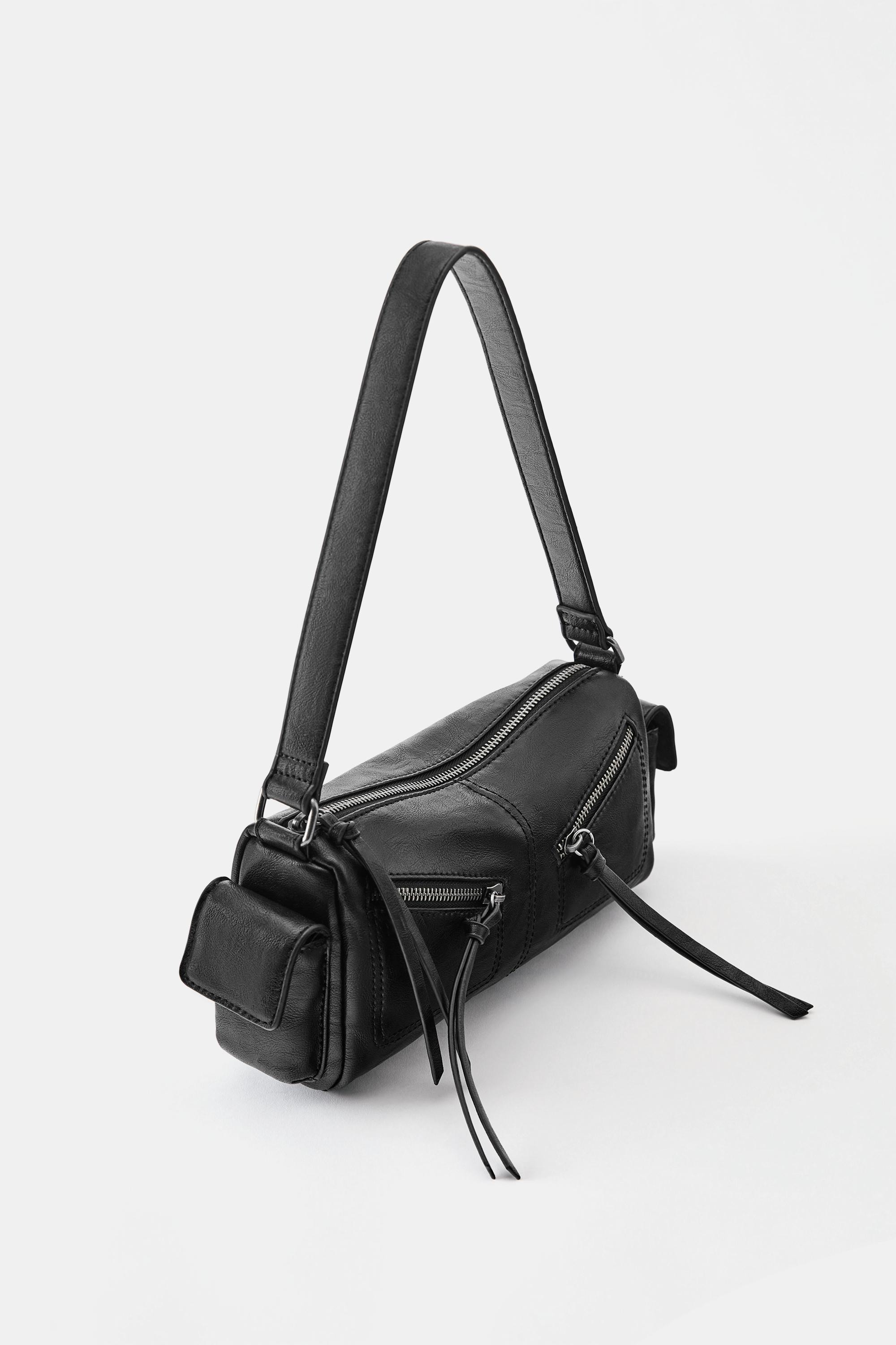 Multi-pocket zip shoulder bag — Black