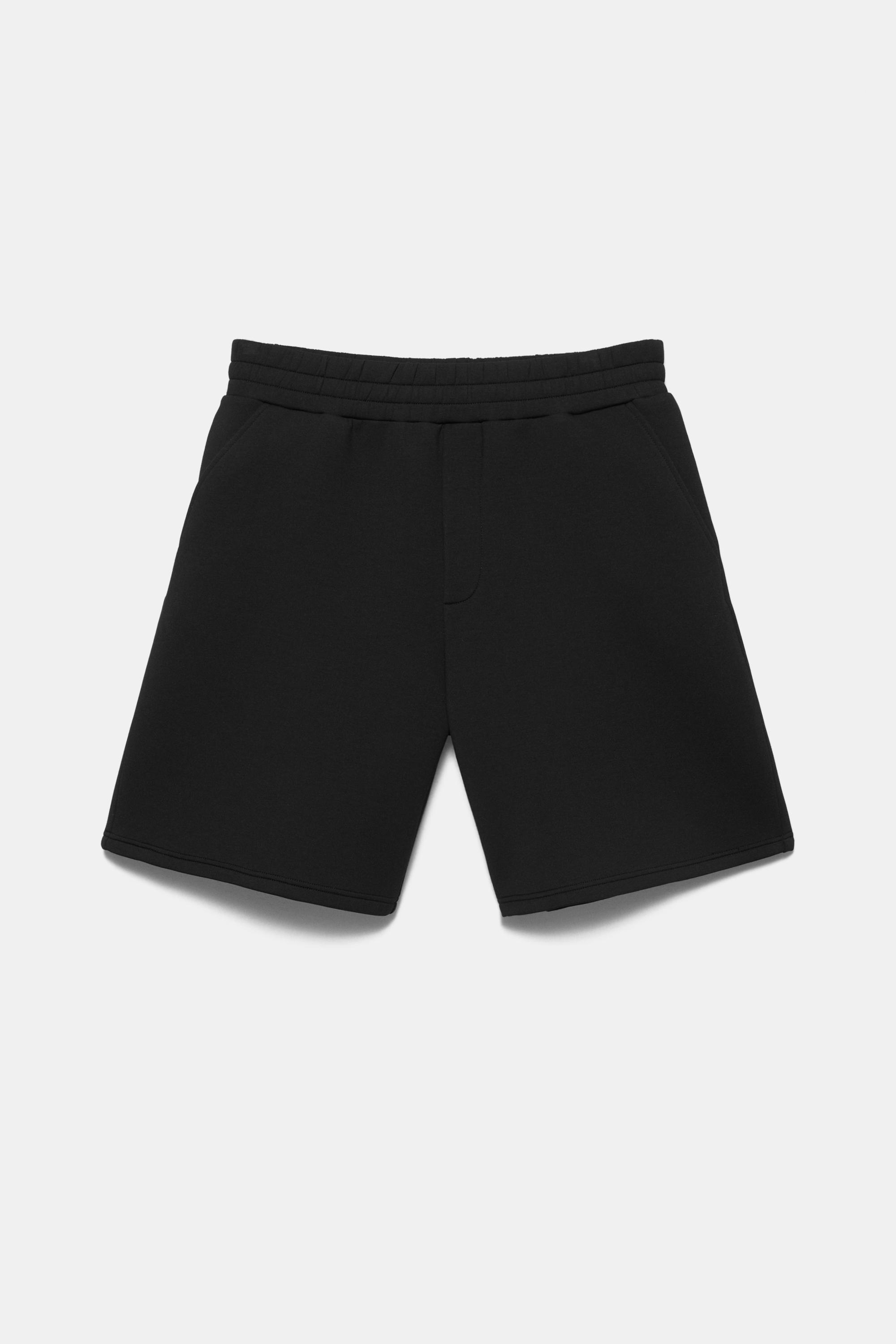 Neoprene-effect jogger Bermuda shorts — Black