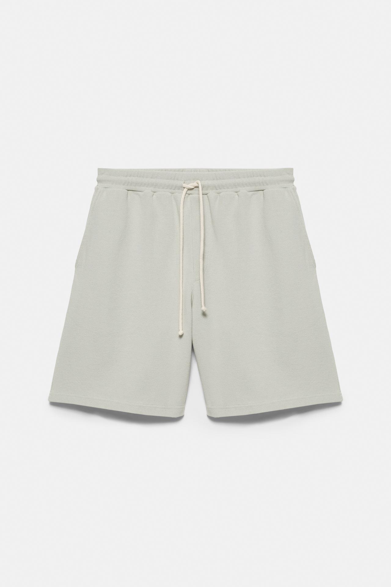 Waffle-knit jogger Bermuda shorts — Aquamarine