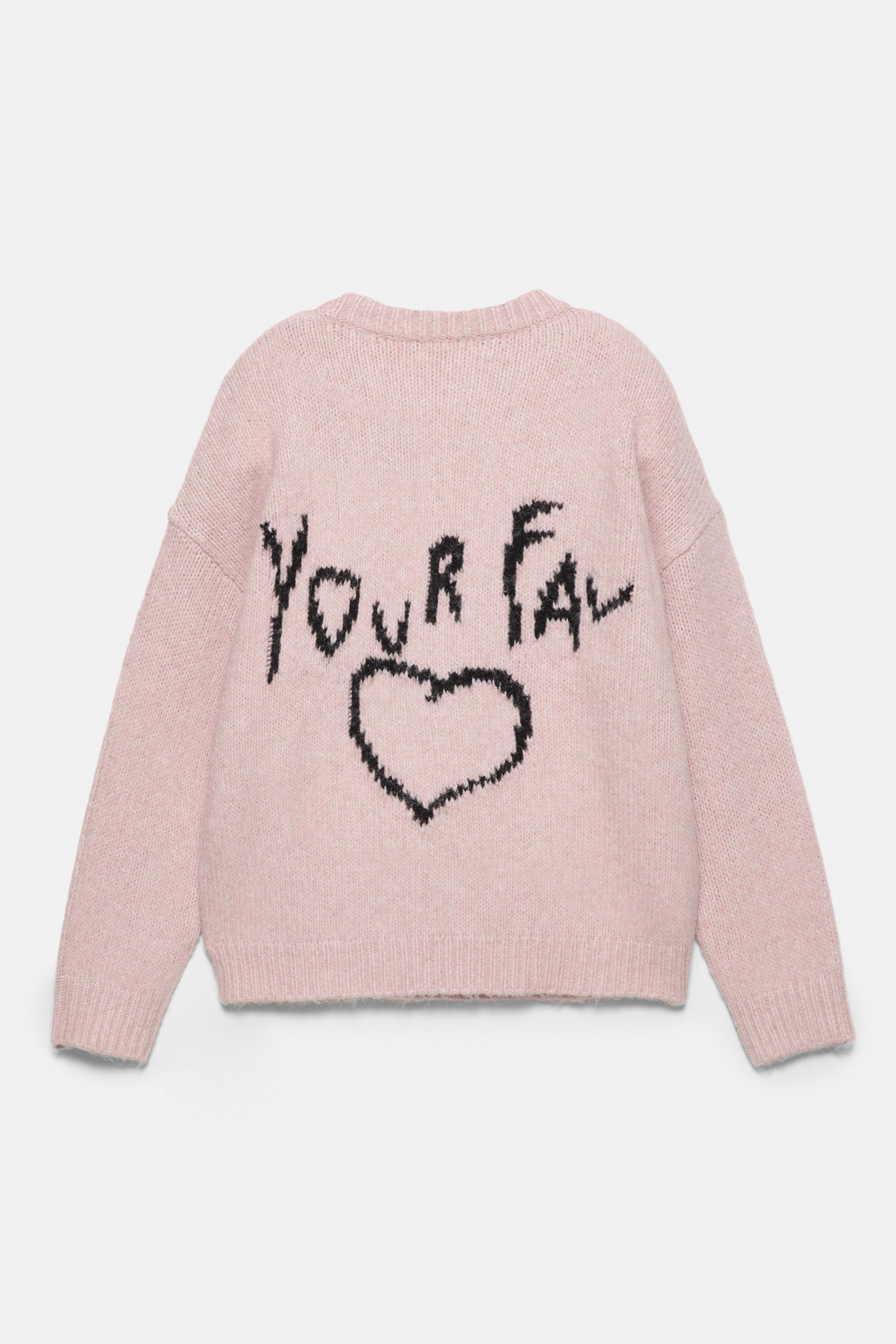 Pembe nakışlı kalp desenli kazak - Görsel 5