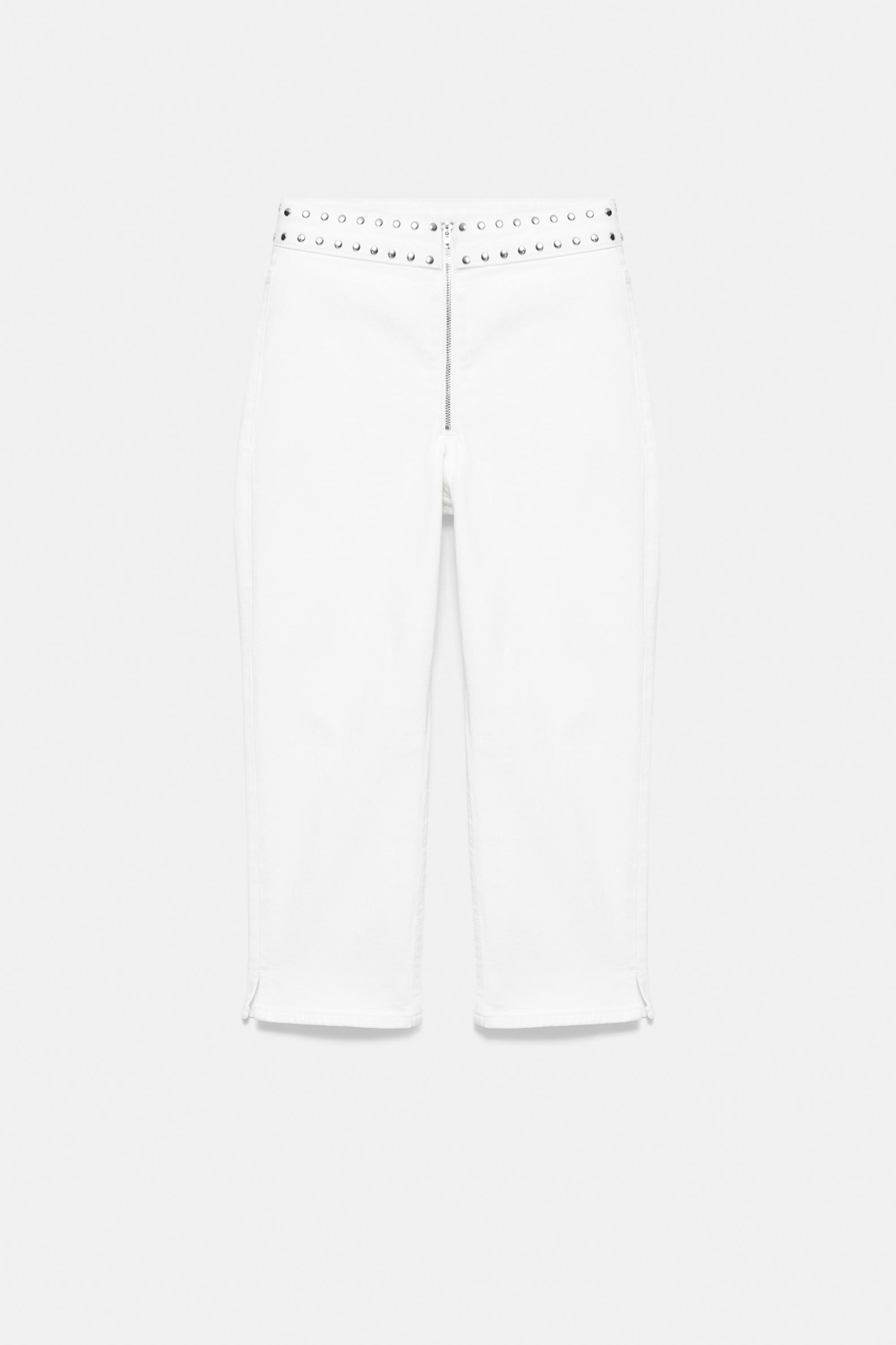 White studded capris jeans — White