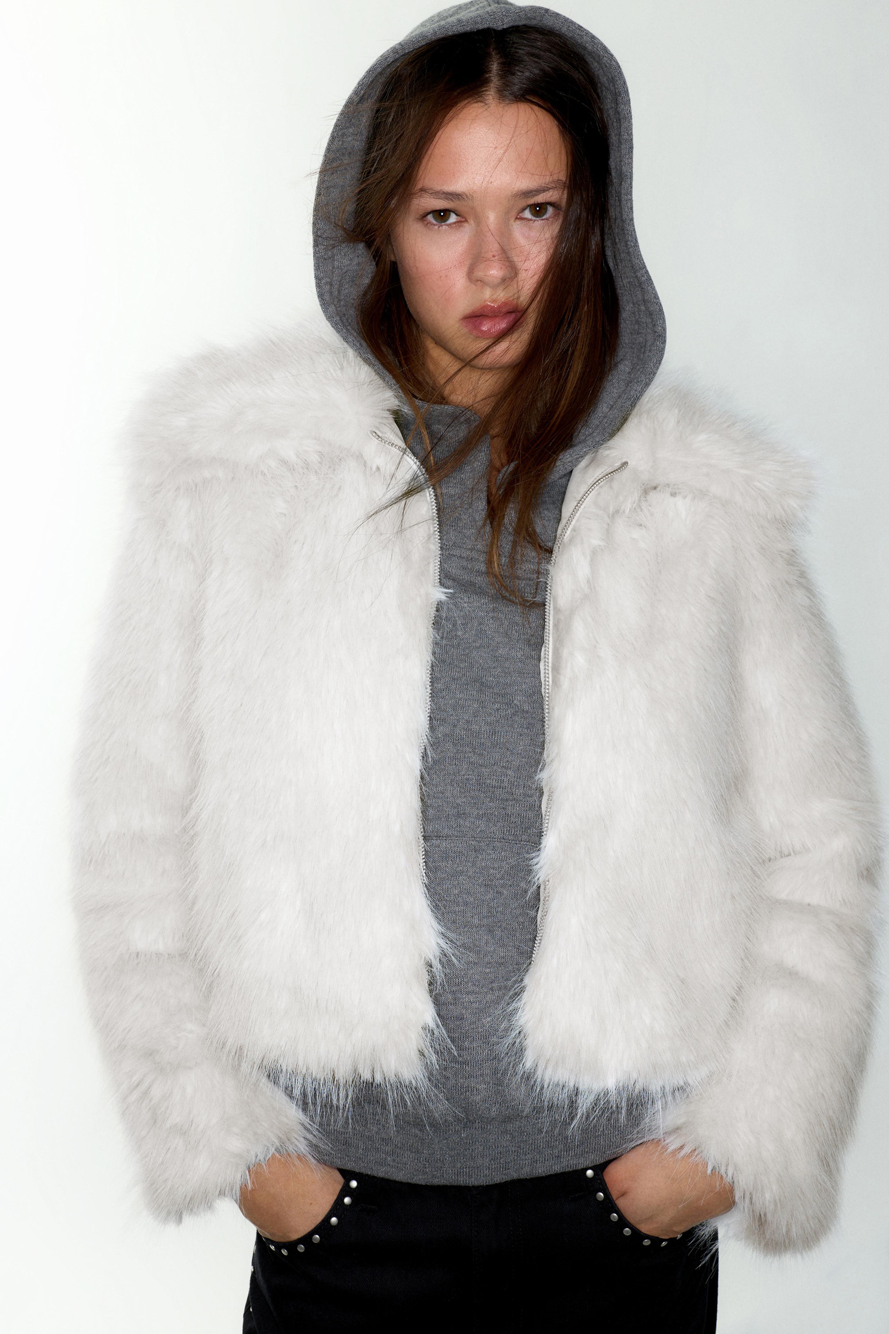 White faux fur jacket — Ecru