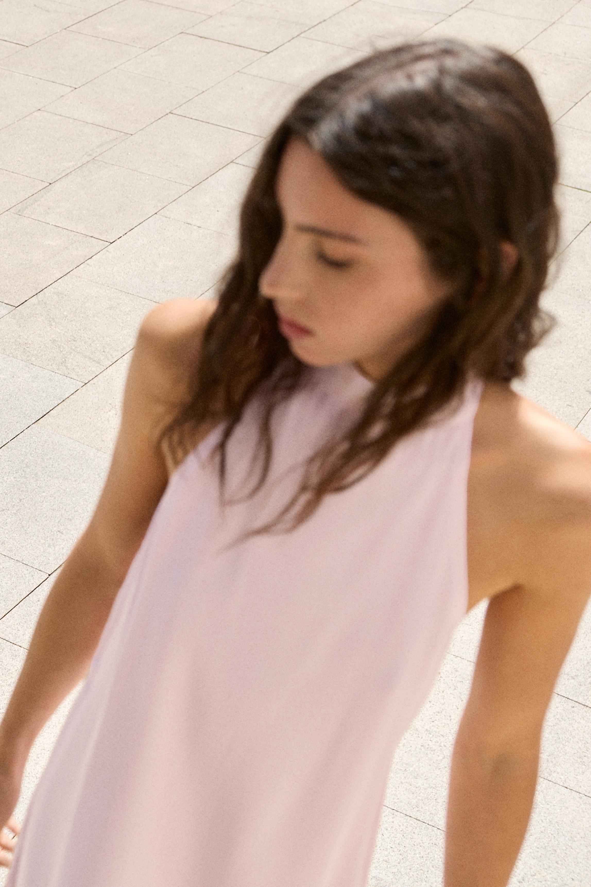 Short satin halter dress — Pastel pink