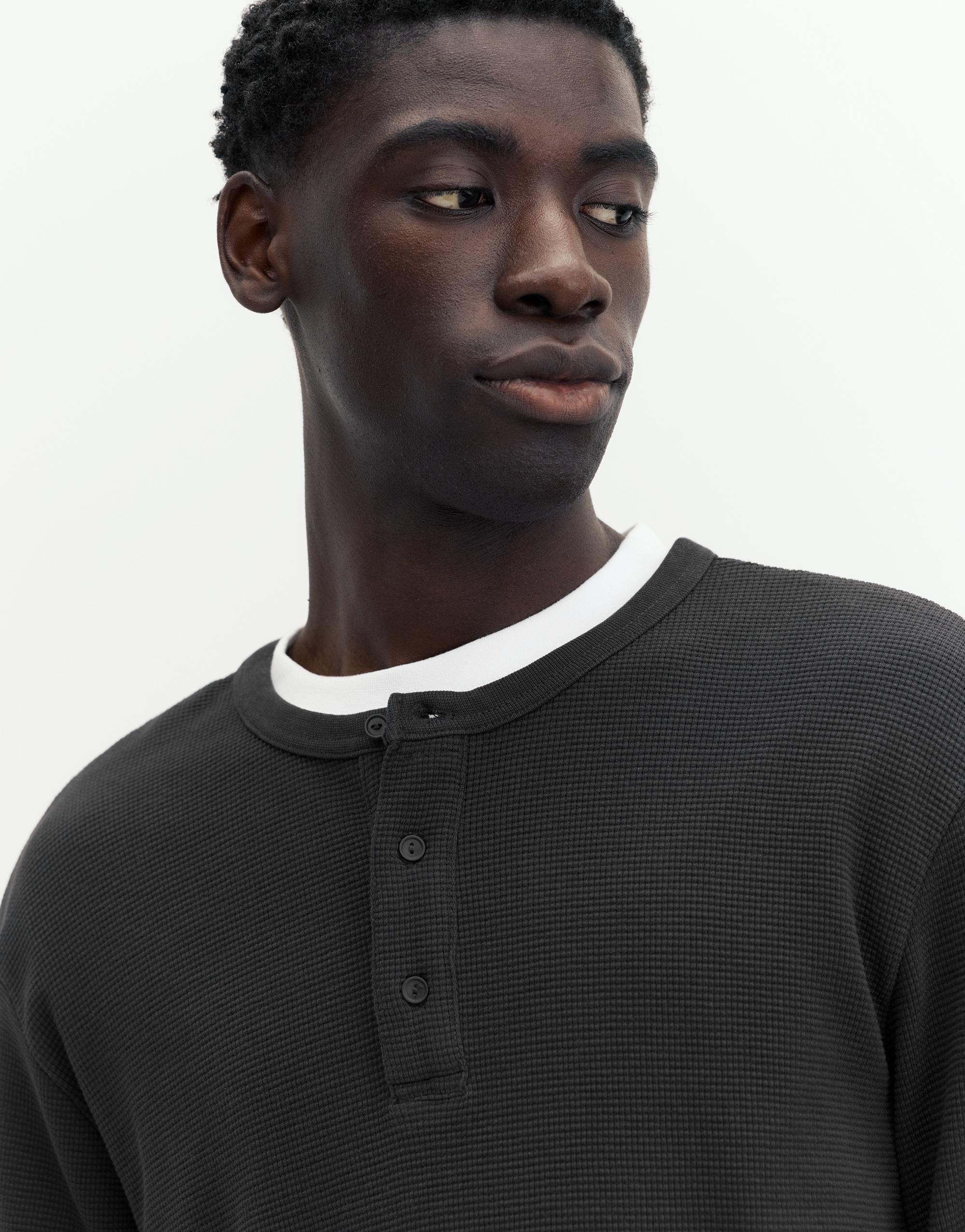 Waffle-knit long sleeve T-shirt — Anthracite grey