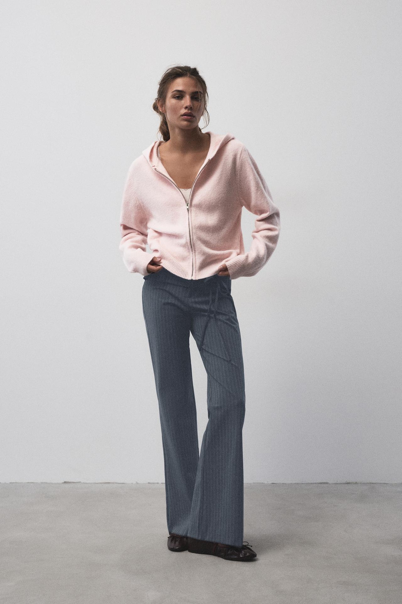 Zip-up hooded cardigan — Pink