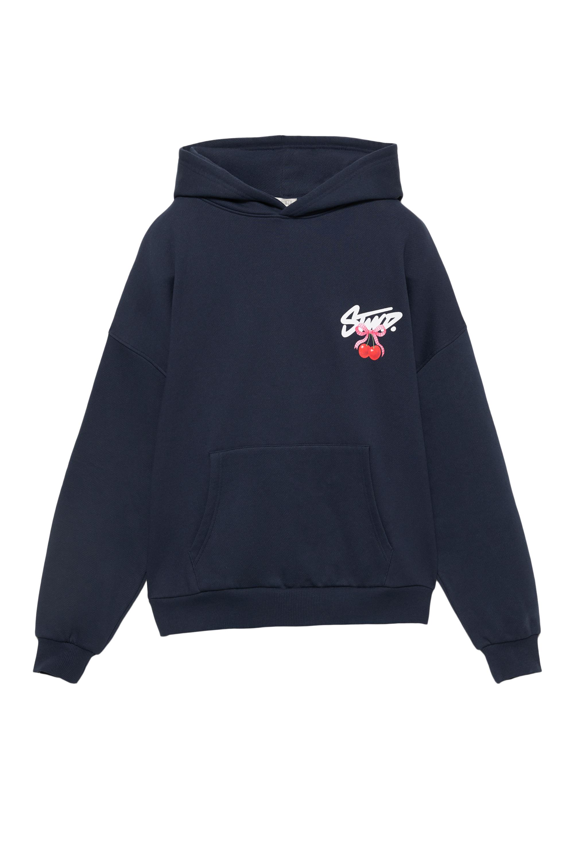 Kapüşonlu STWD kirazlı sweatshirt