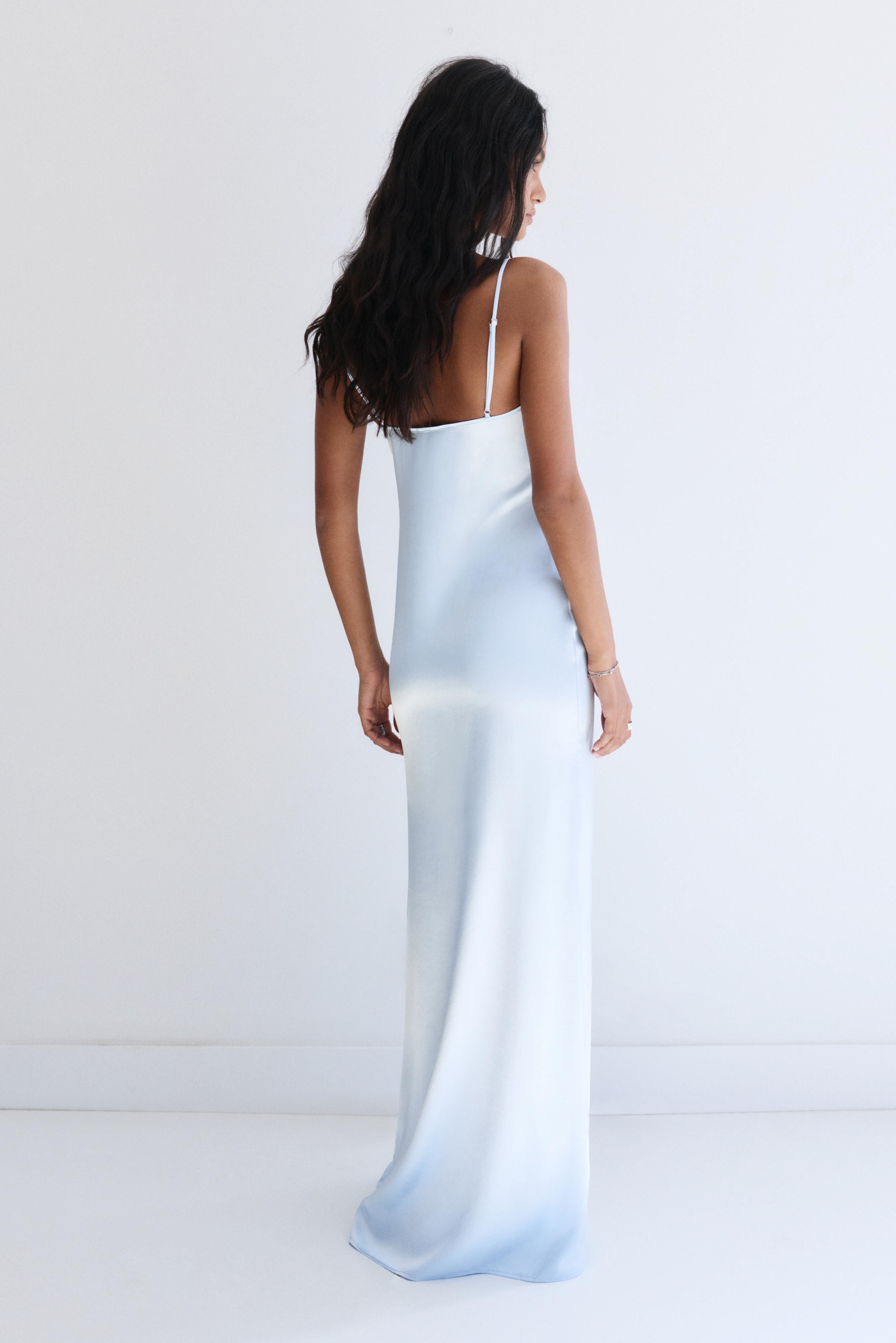 Satin strappy midi dress — Sky blue