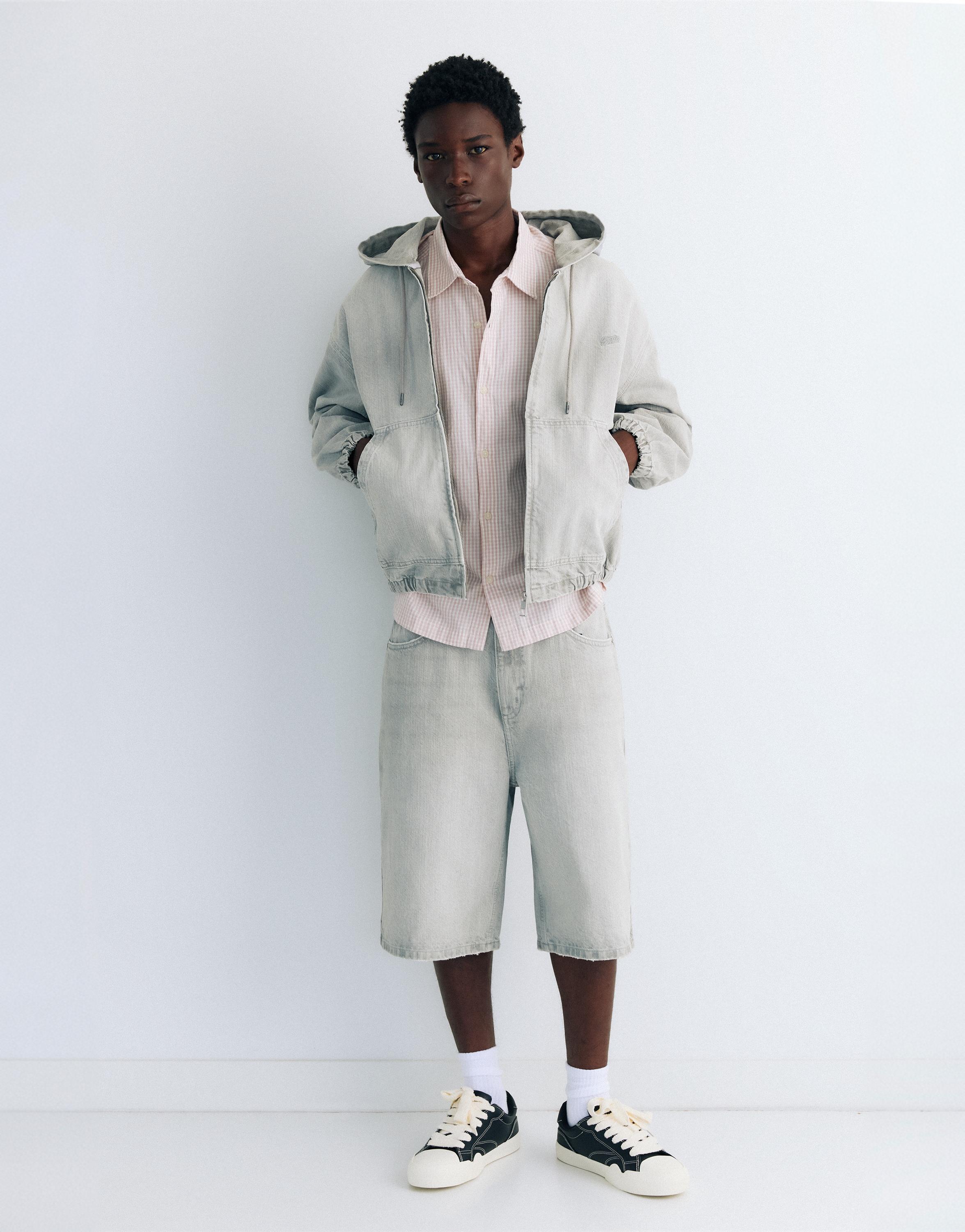 STWD zip-up hooded jacket — Pale grey
