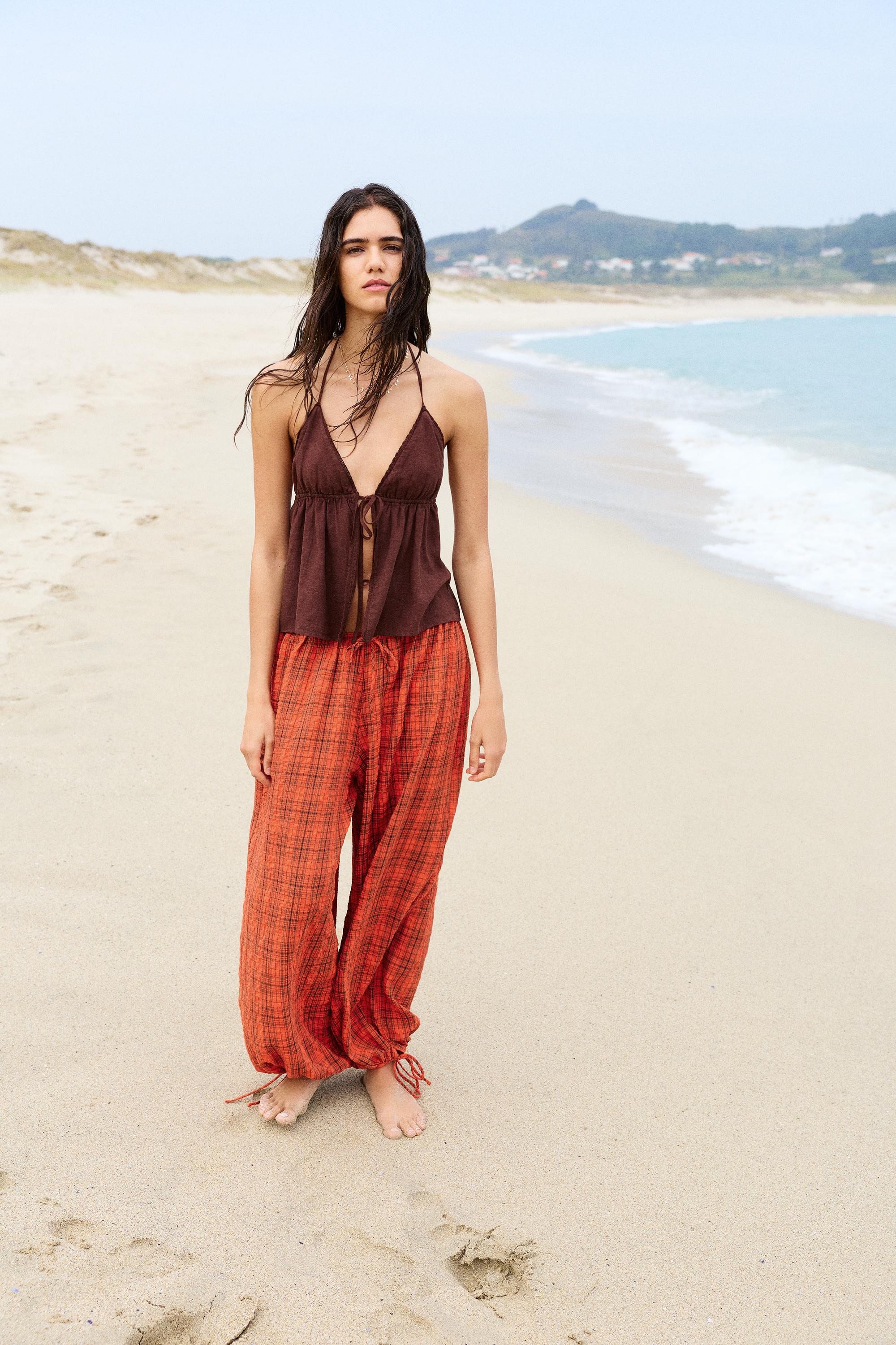 Check sarouel trousers — Red