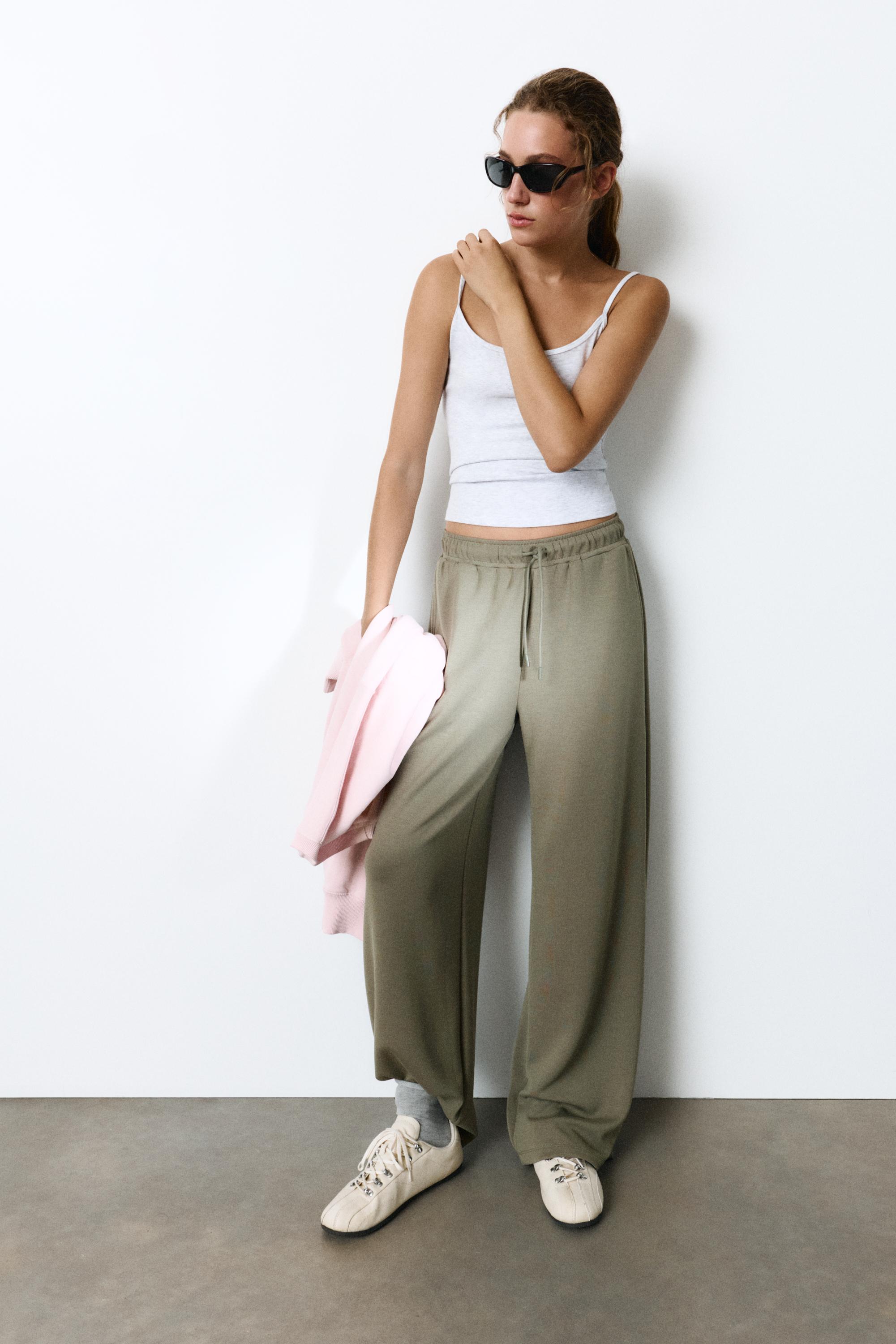 Modal wide-leg trousers — Khaki