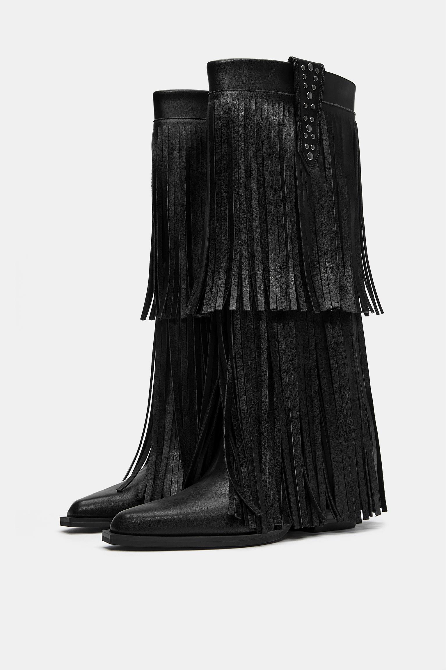 Fringed cowboy boots — Black