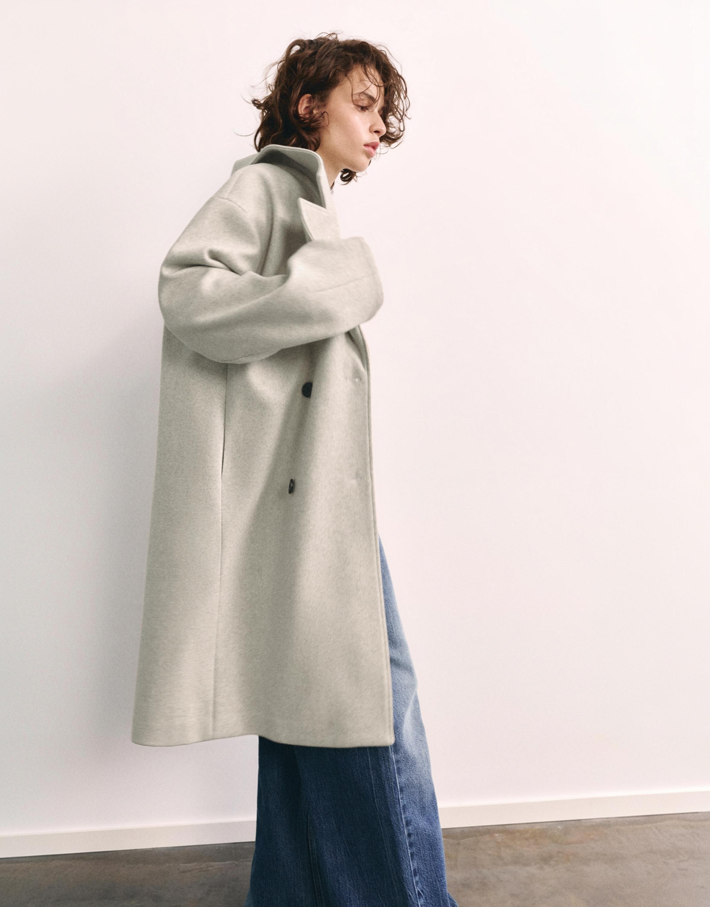 Double-breasted felt texture coat — Sand
