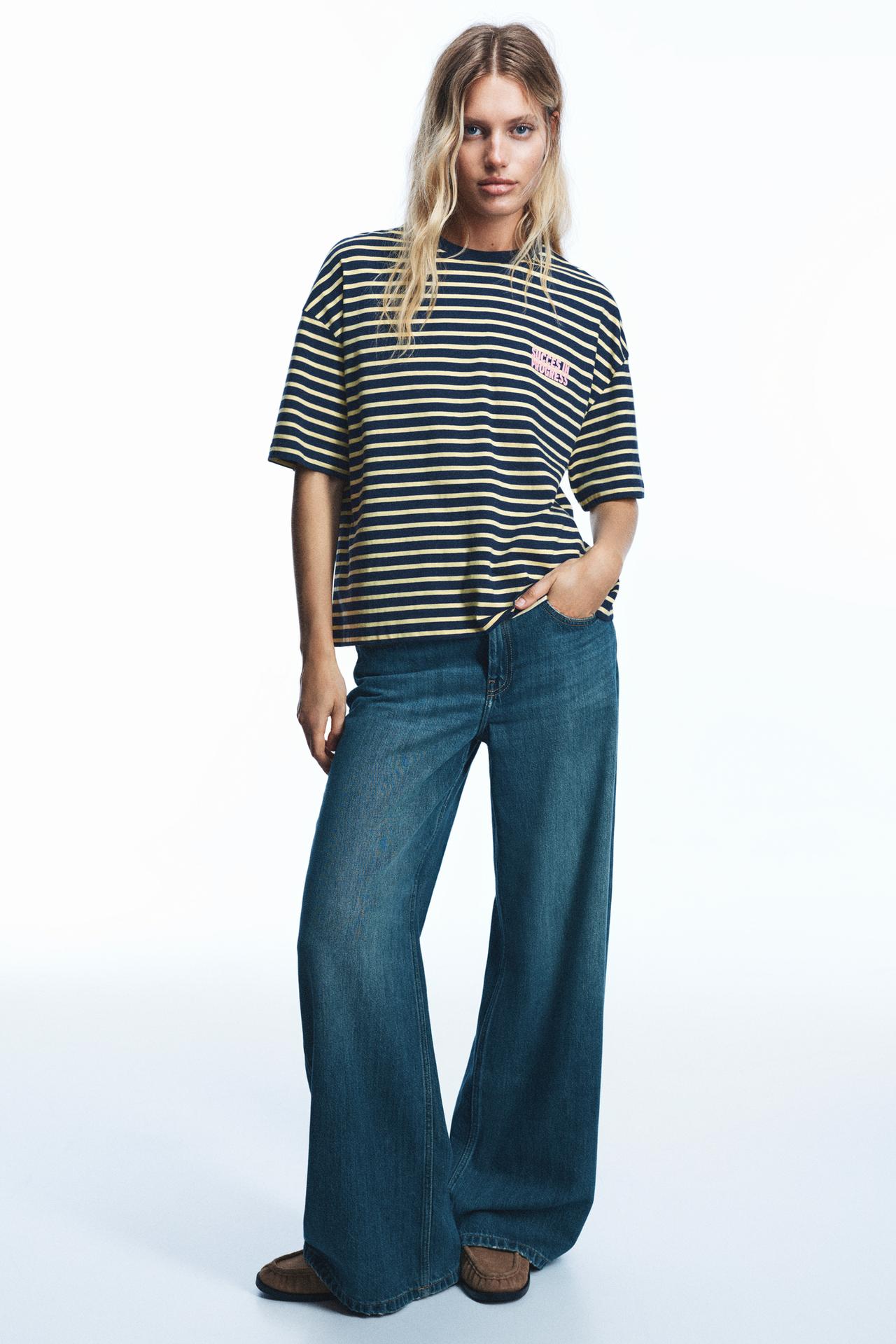Striped text T-shirt — Navy