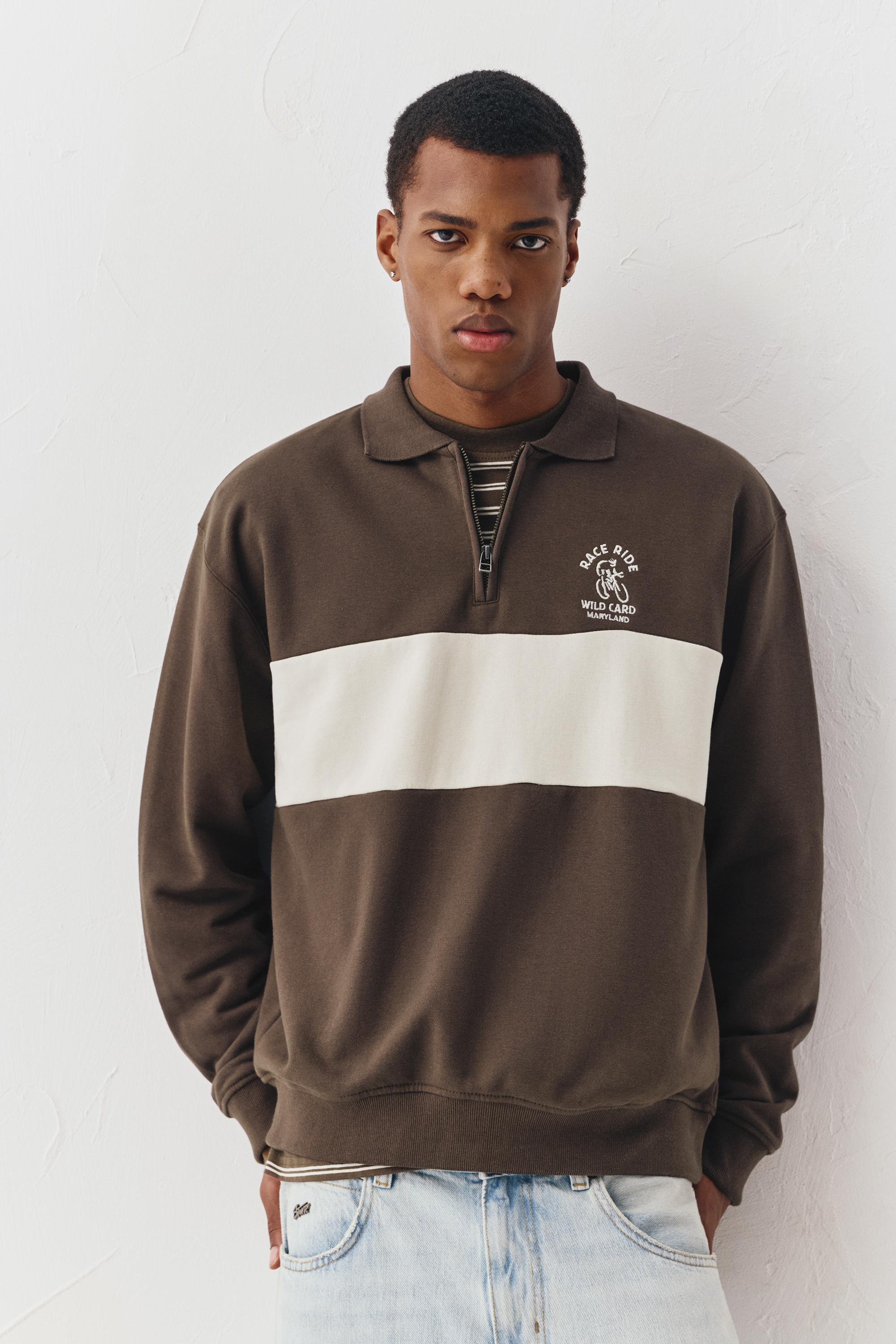 Kahverengi fermuar yakalı sweatshirt - Görsel 14
