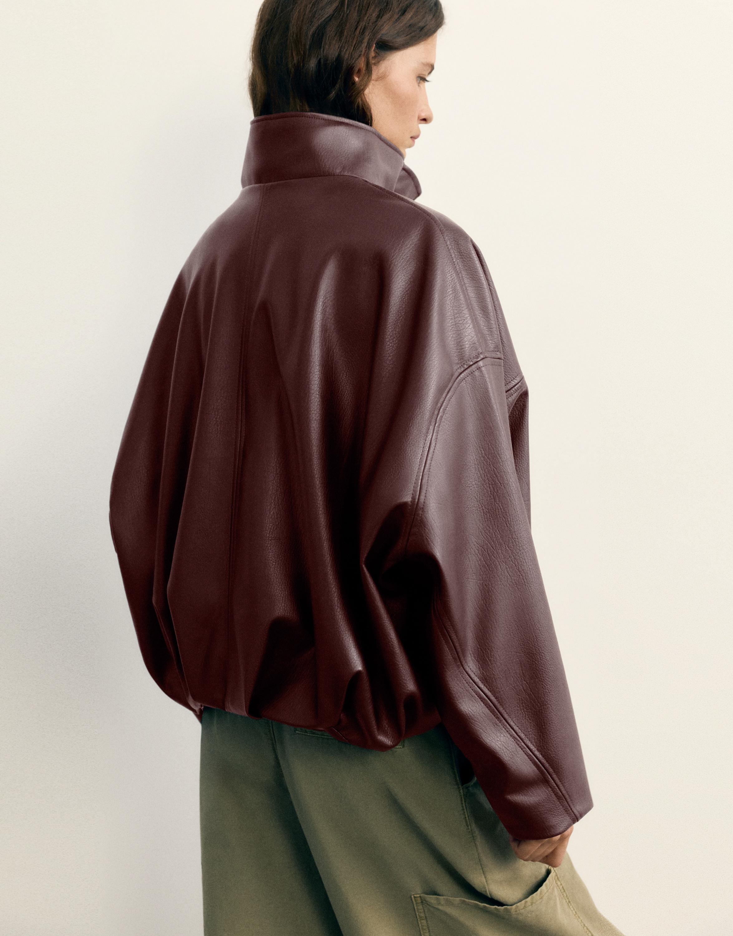 Leather effect balloon jacket — Chocolate