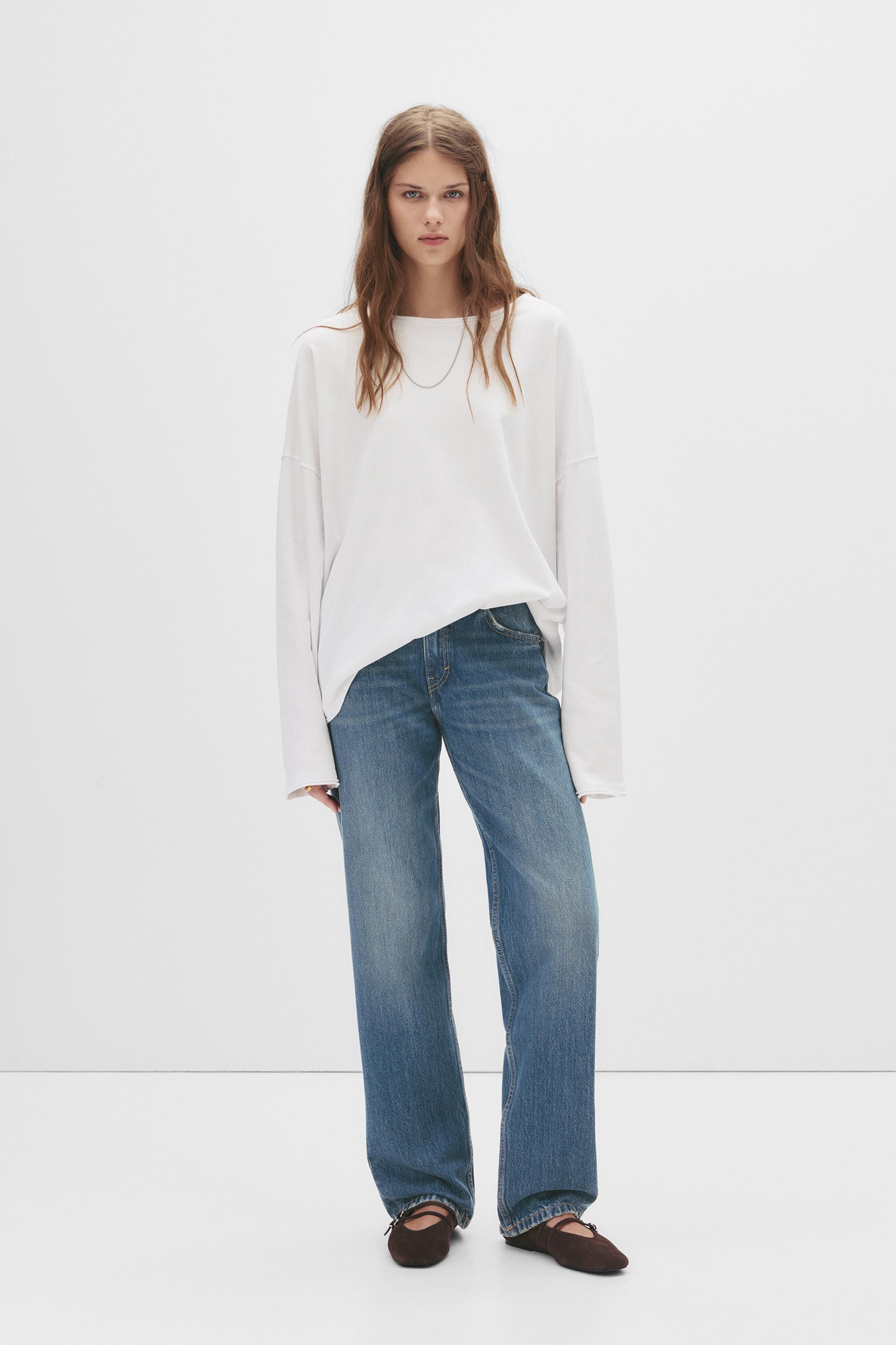 Mid-waist straight-leg jeans — Dark blue
