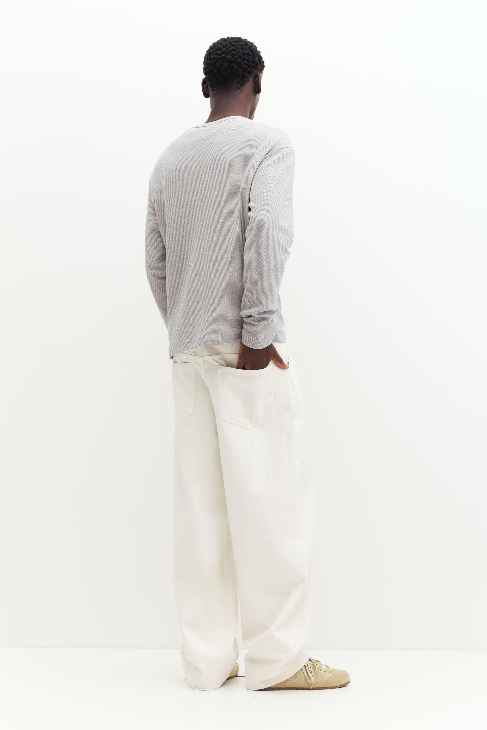 Waffle-knit long sleeve T-shirt — Pale marl