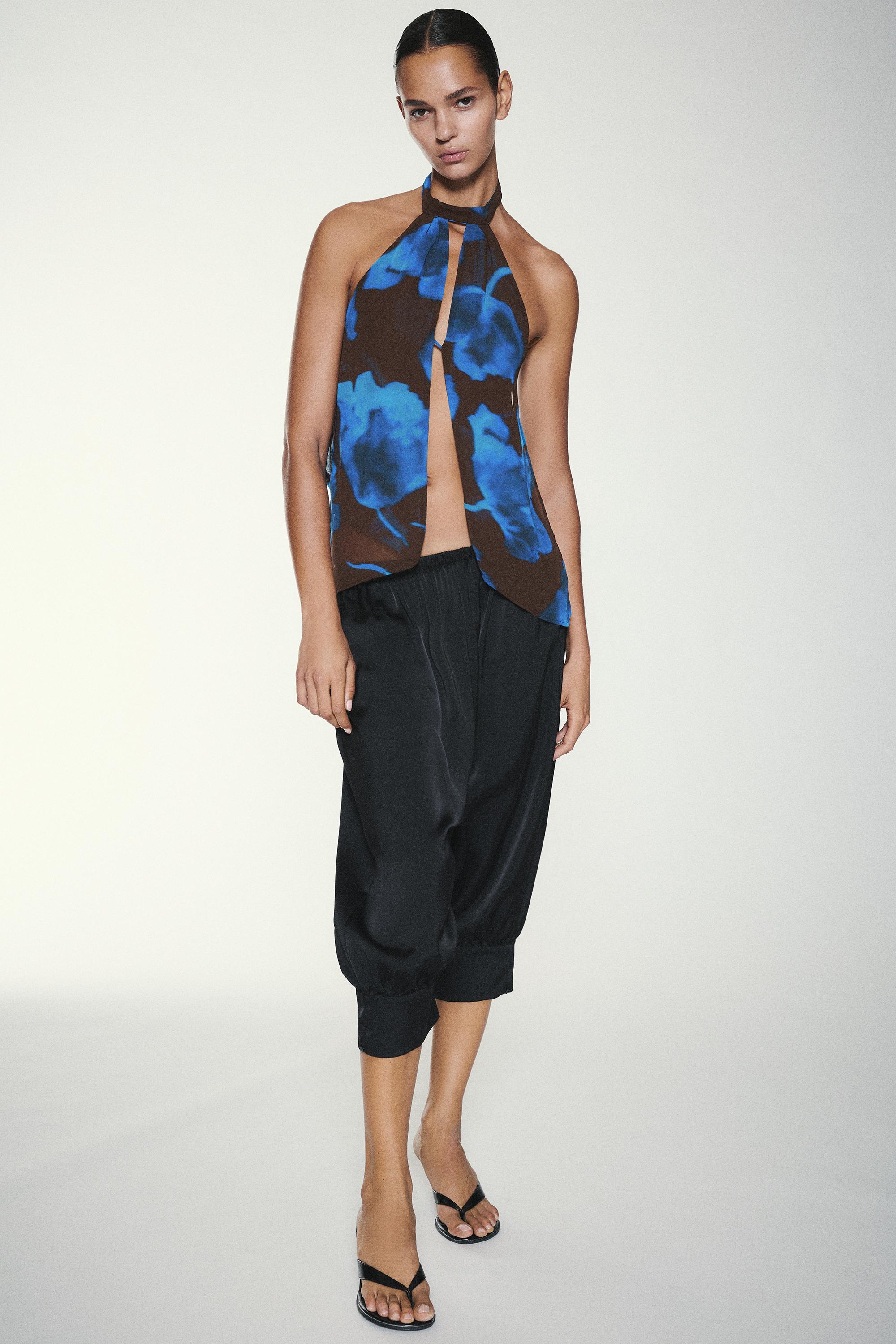 Floral halter top — Brown/Blue