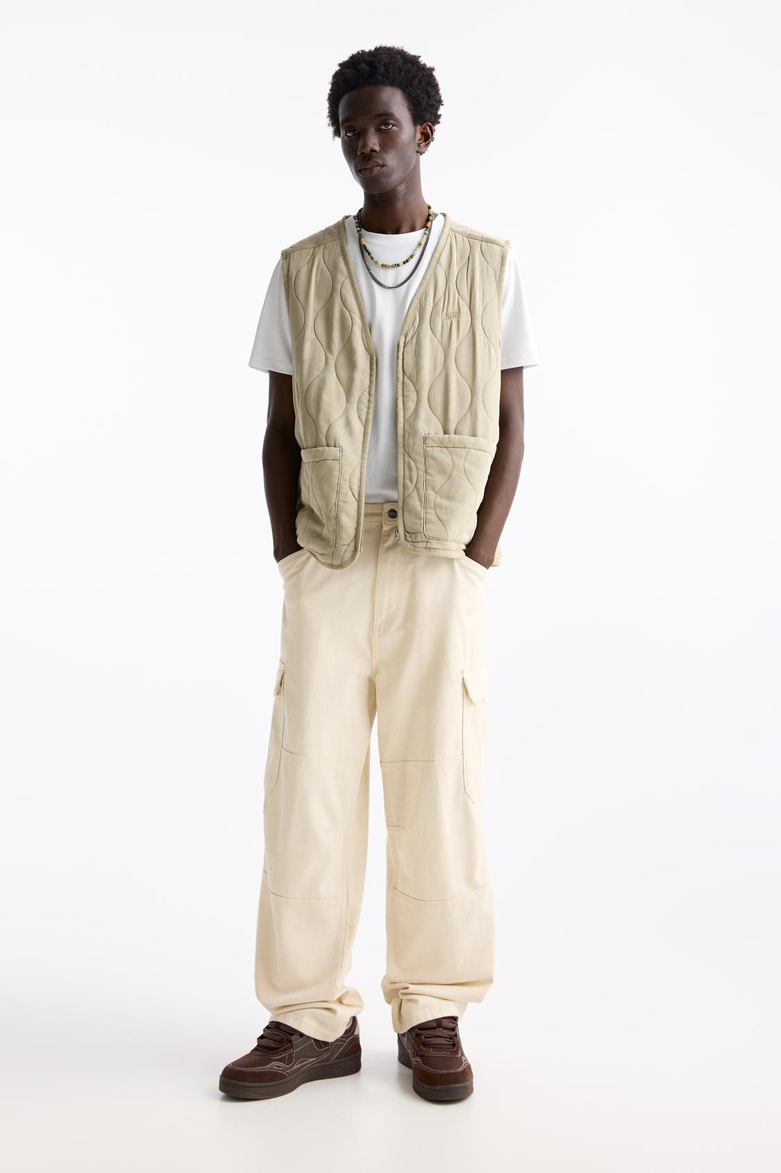 Denim Pantalon Cargo Homme Pull And Bear Cargo Trousers With Seams