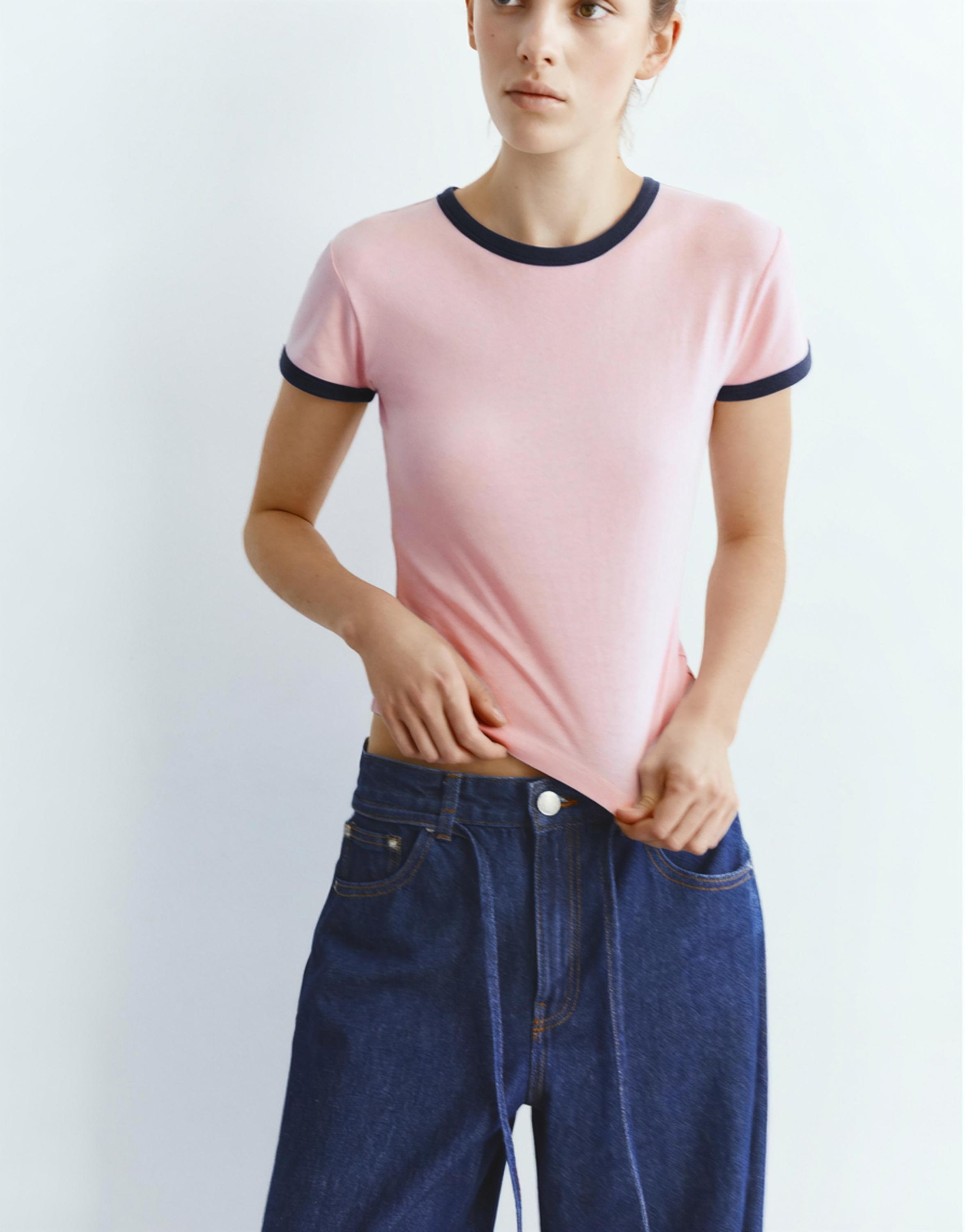 Short sleeve ribbed T-shirt — Pink