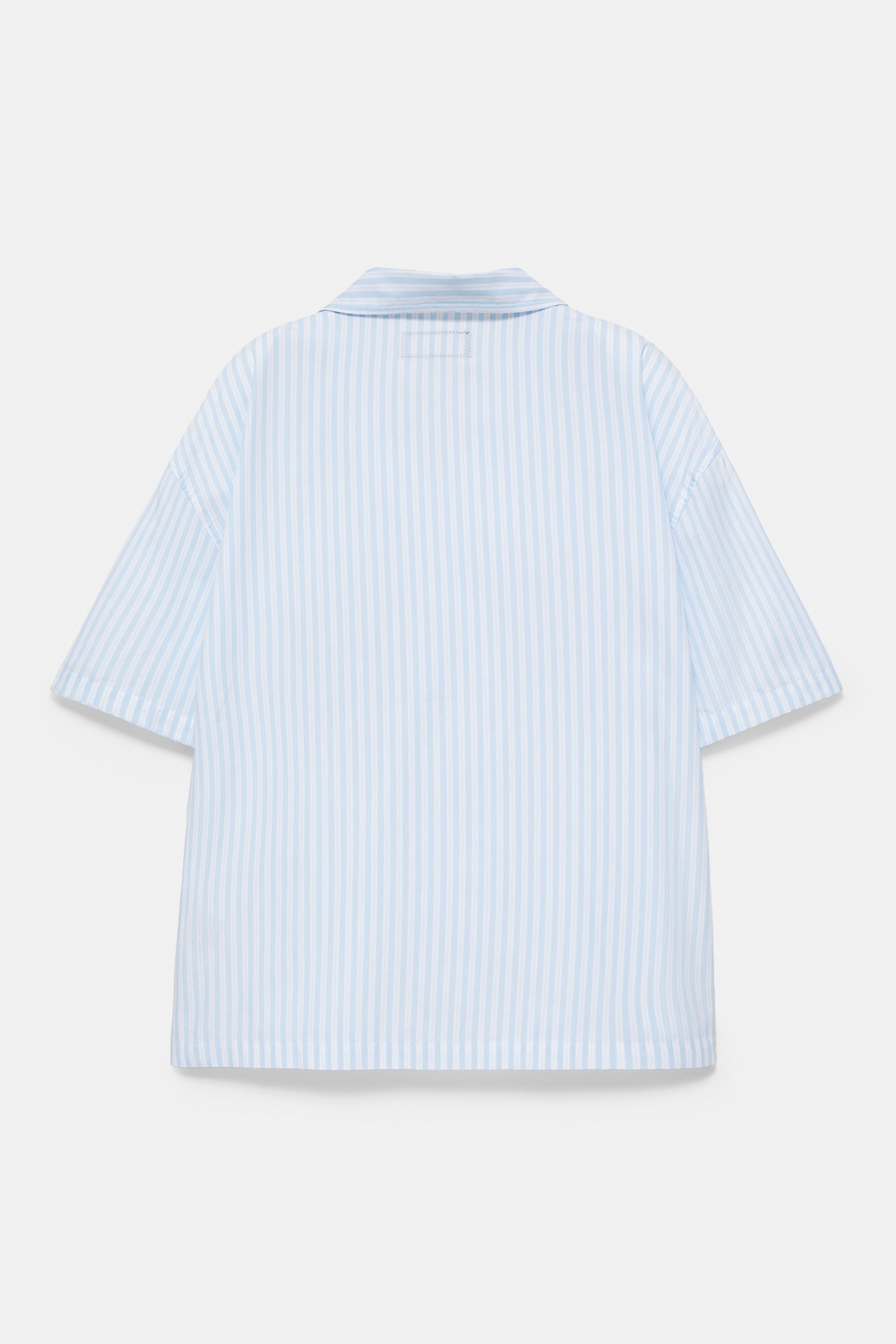 Striped short sleeve shirt with text — Grey/Blue (alternate view)