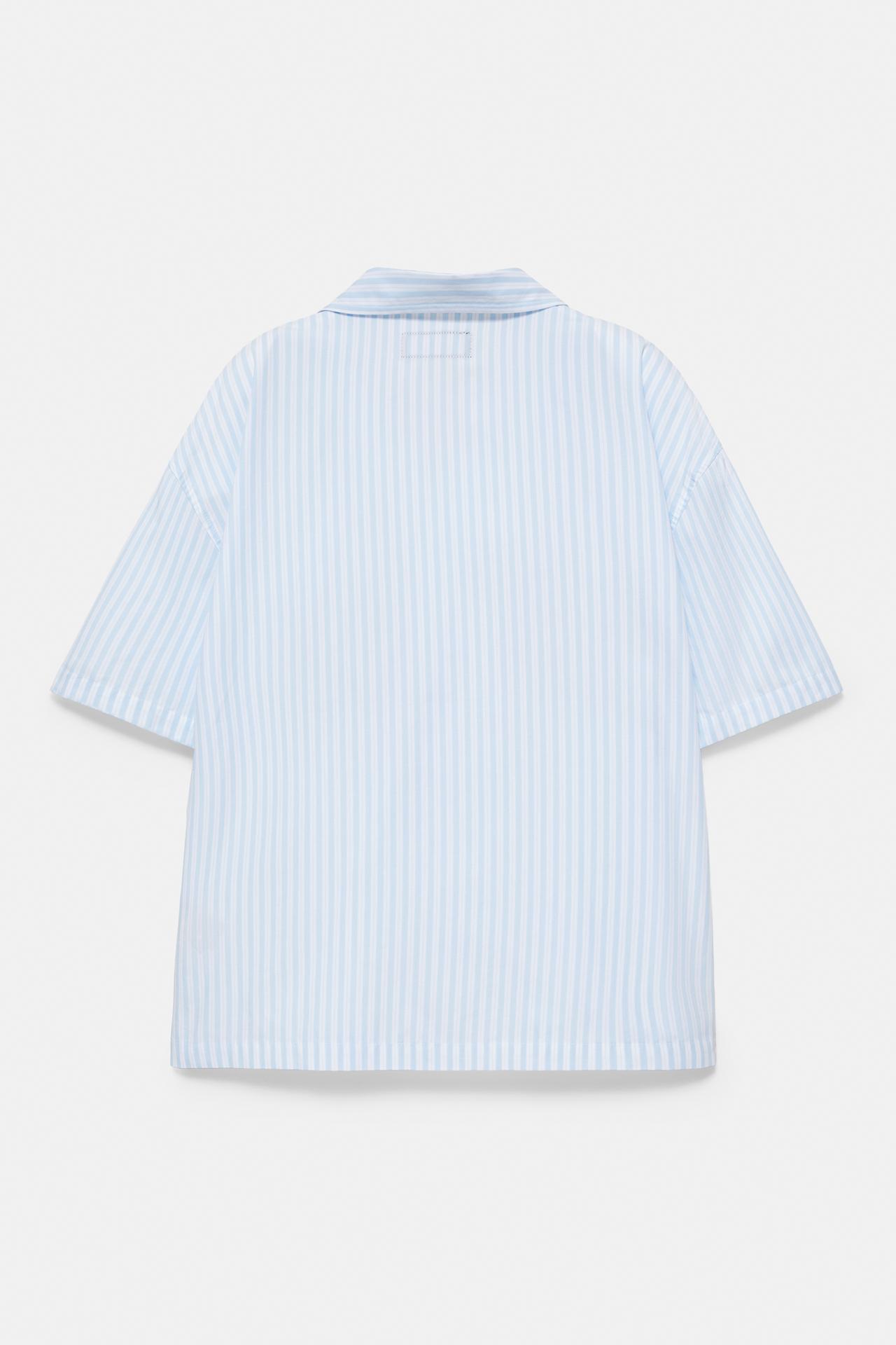 Striped short sleeve shirt with text — Grey/Blue