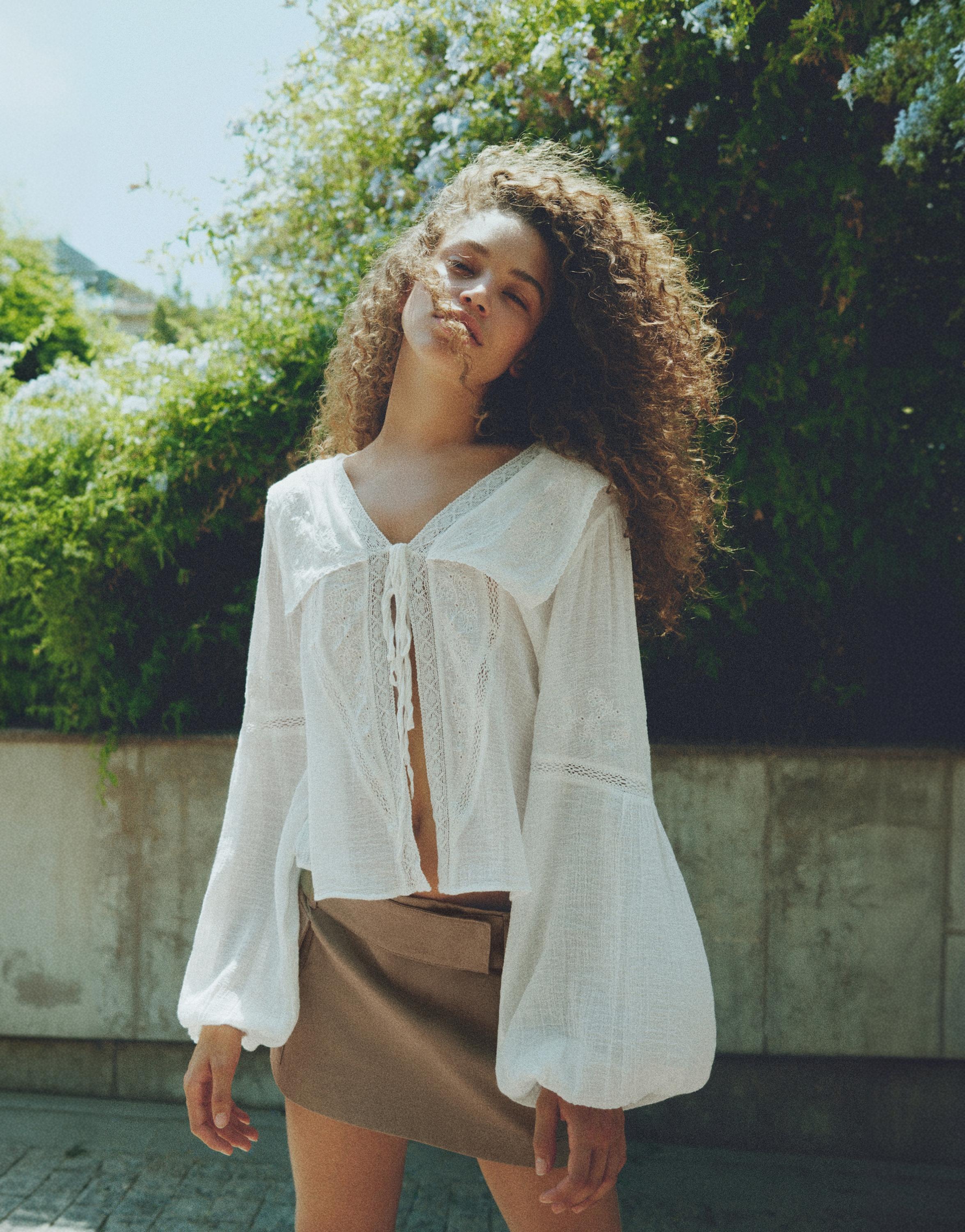 White lace trim blouse — White