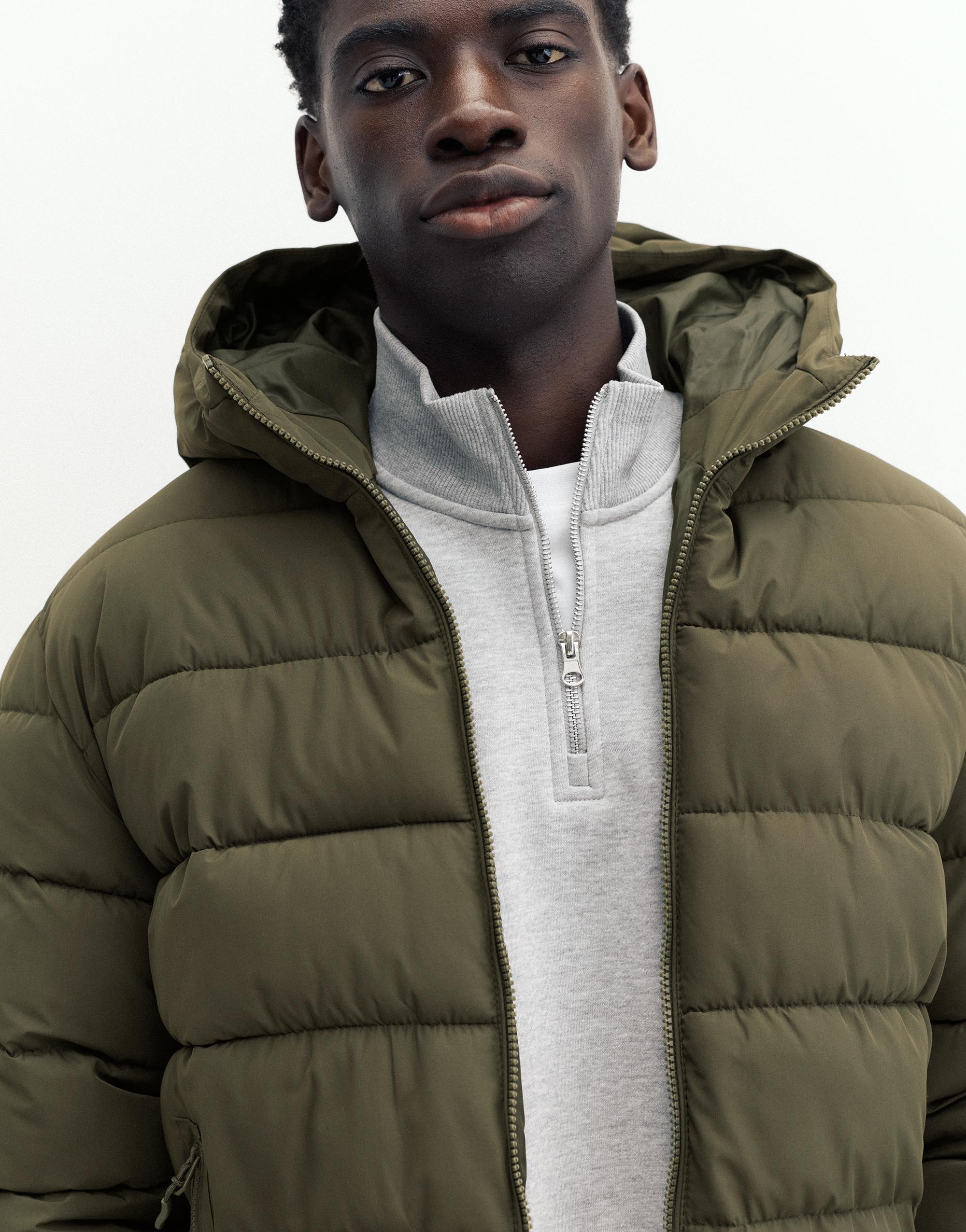 Puffer jacket with hood — Dark khaki