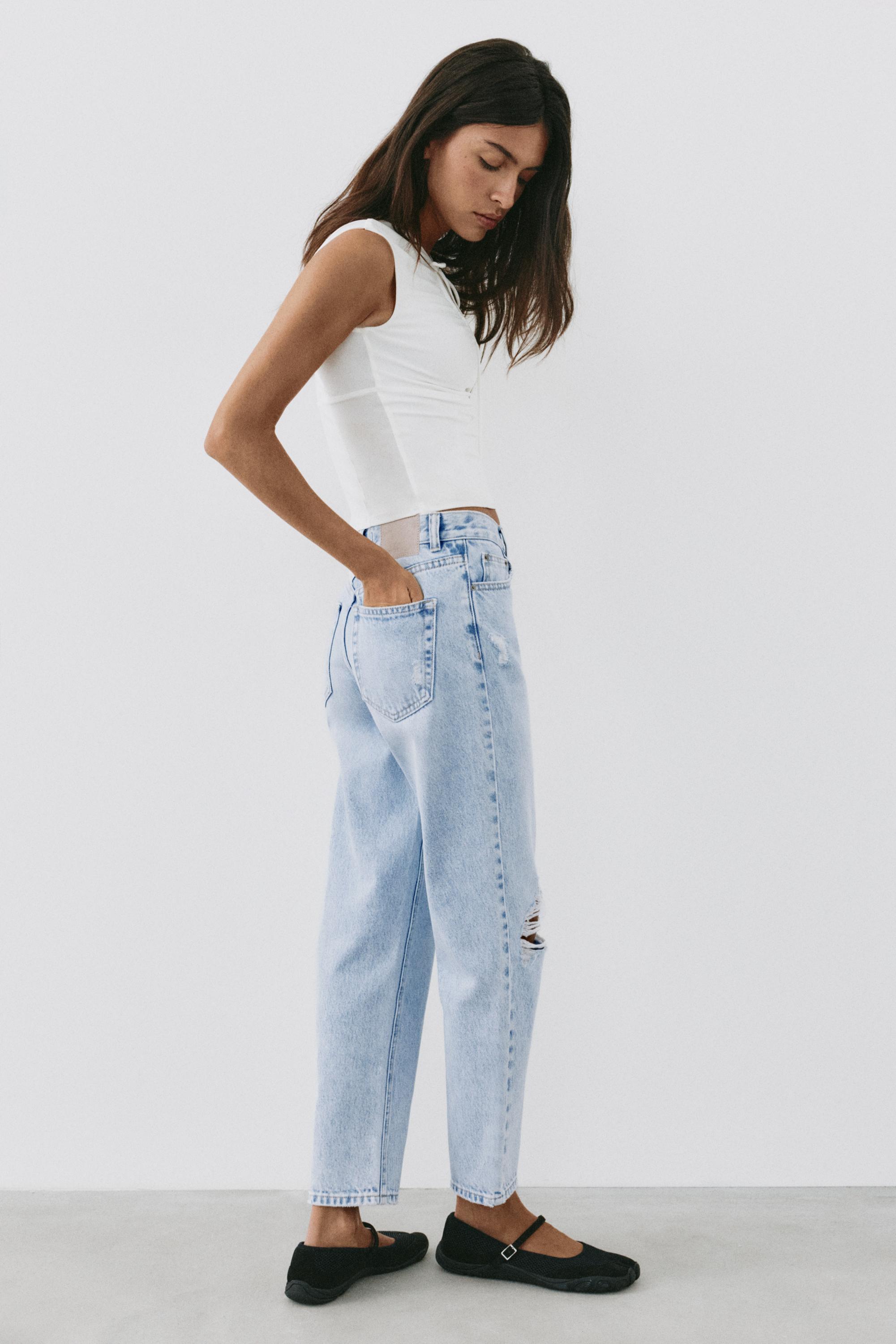 Ripped mom fit jeans — Sky blue