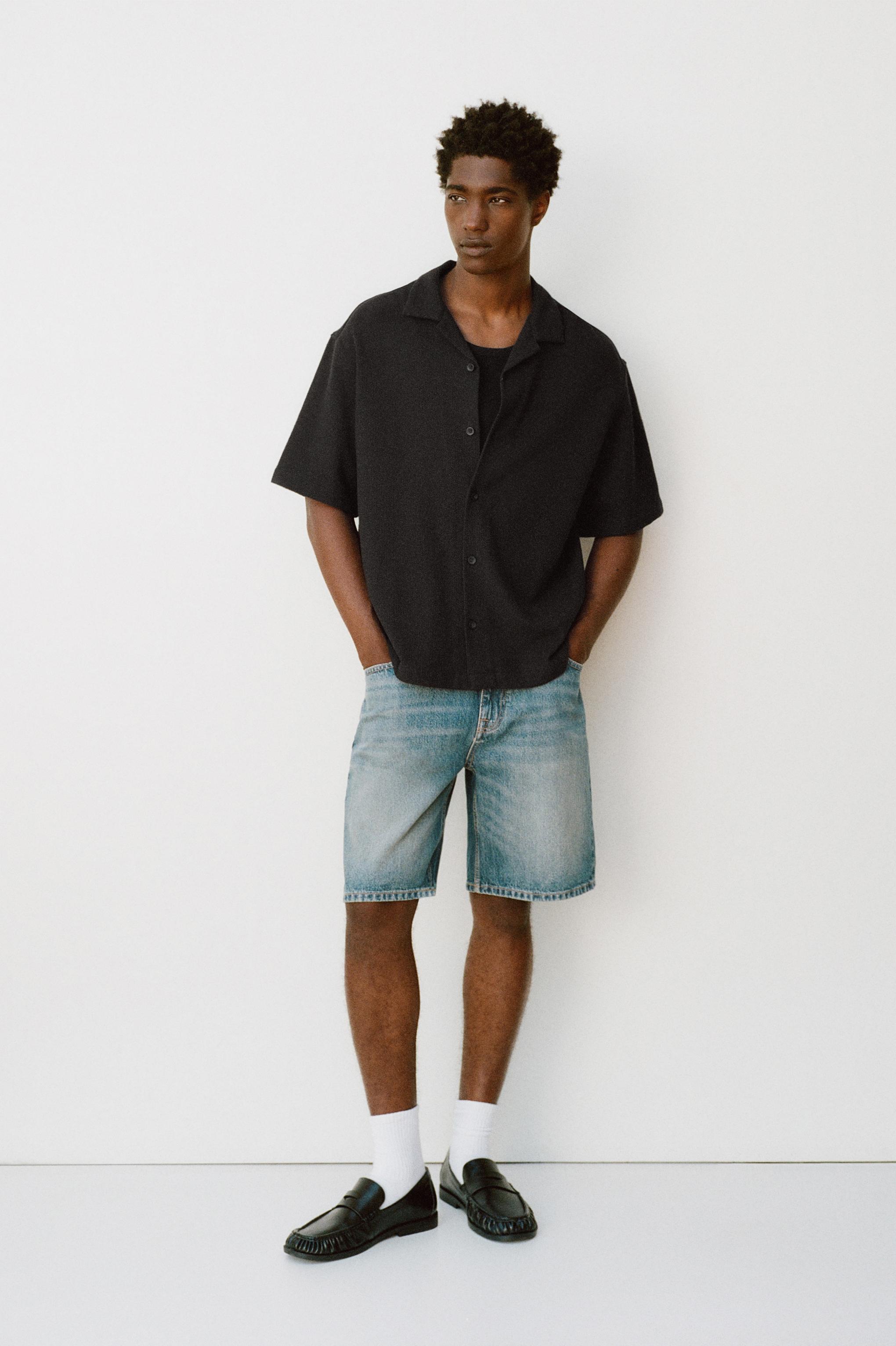 Short sleeve linen blend shirt — Black