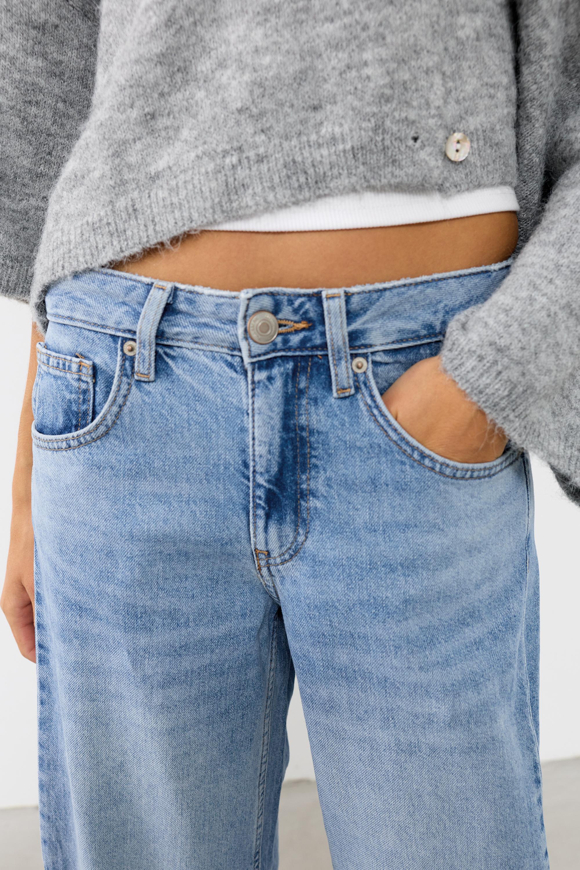 Low-rise barrel jeans — Medium blue