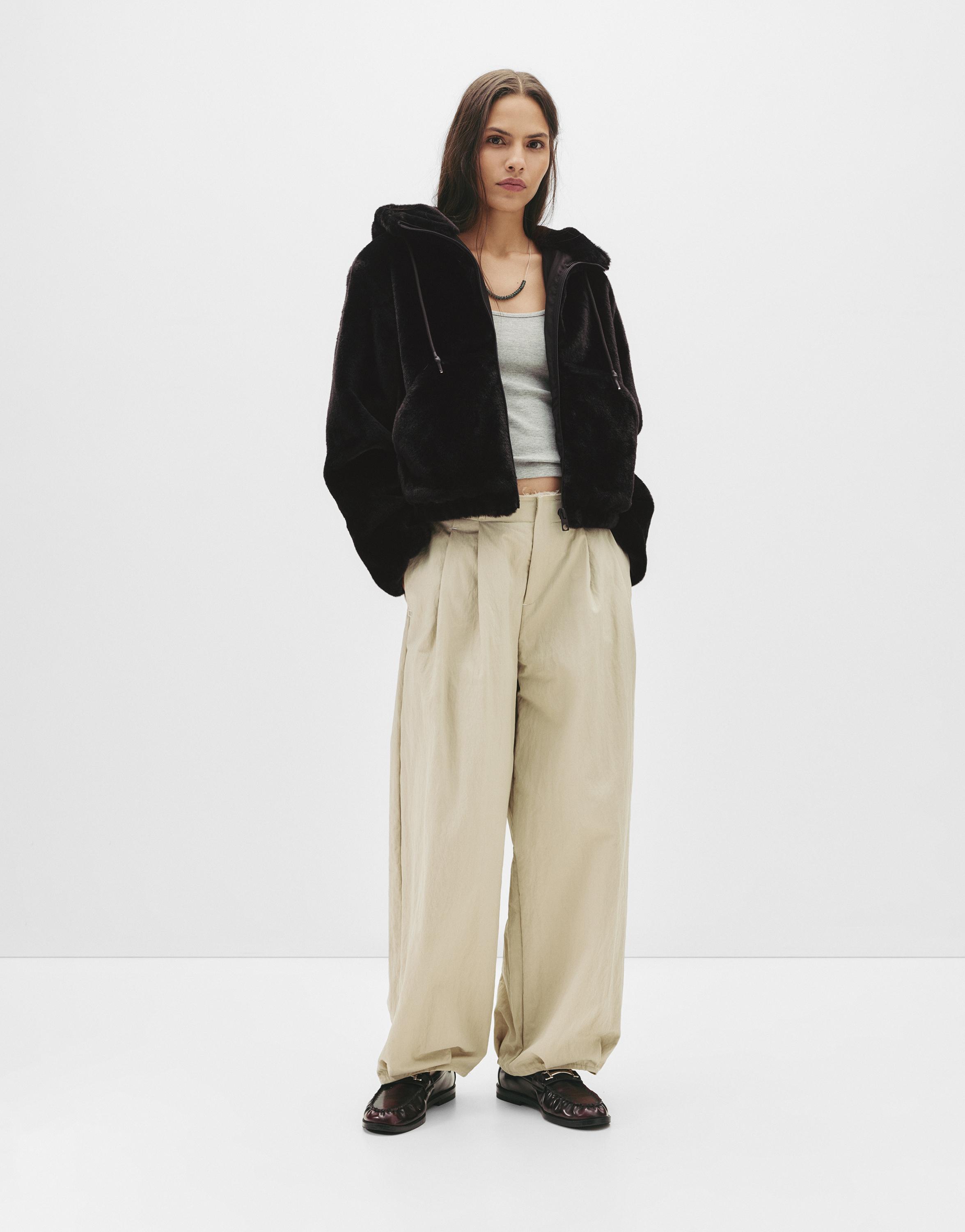 Kapüşonlu suni kürk ceket - Görsel 63