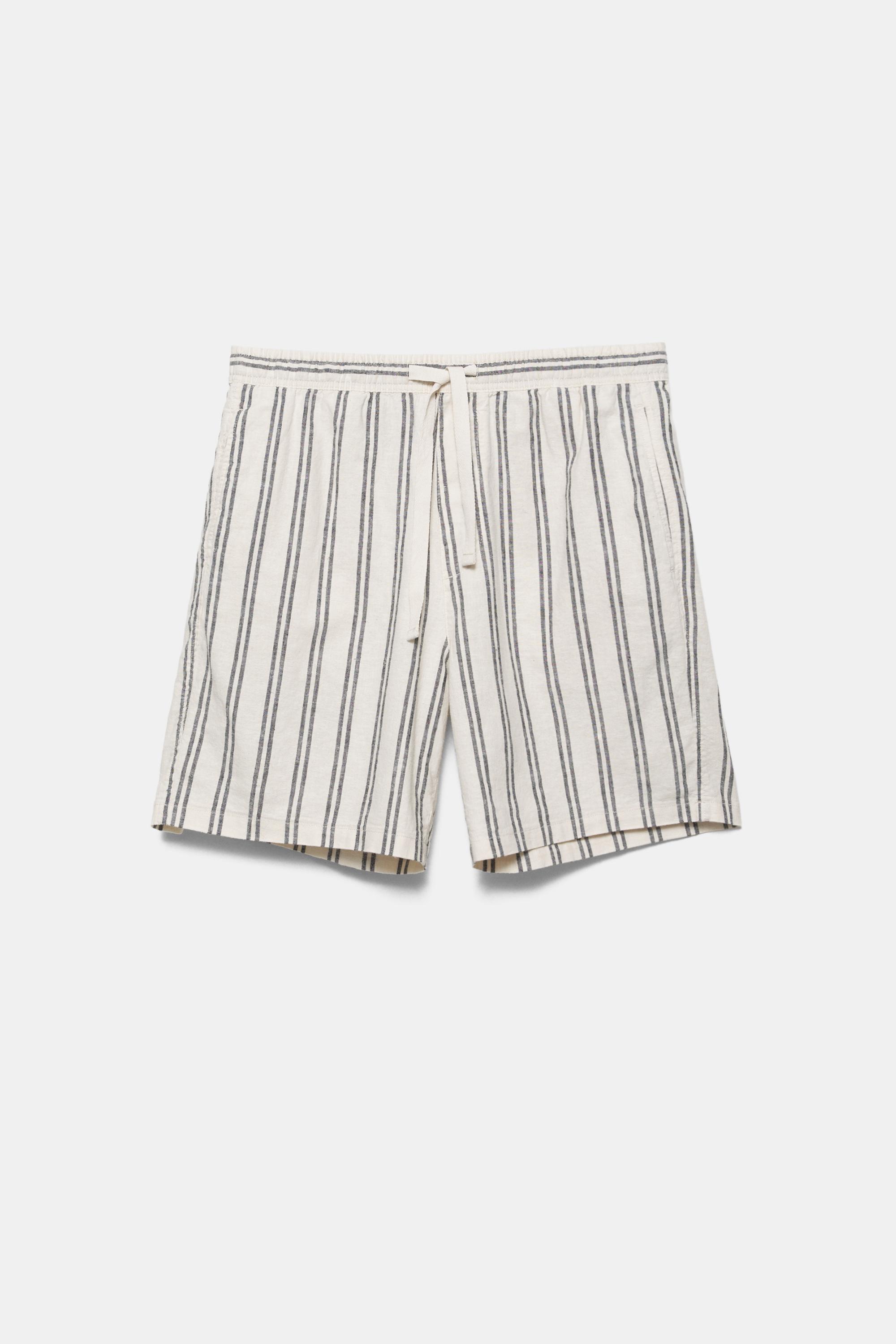 Linen blend jogger Bermuda shorts — White/Marble