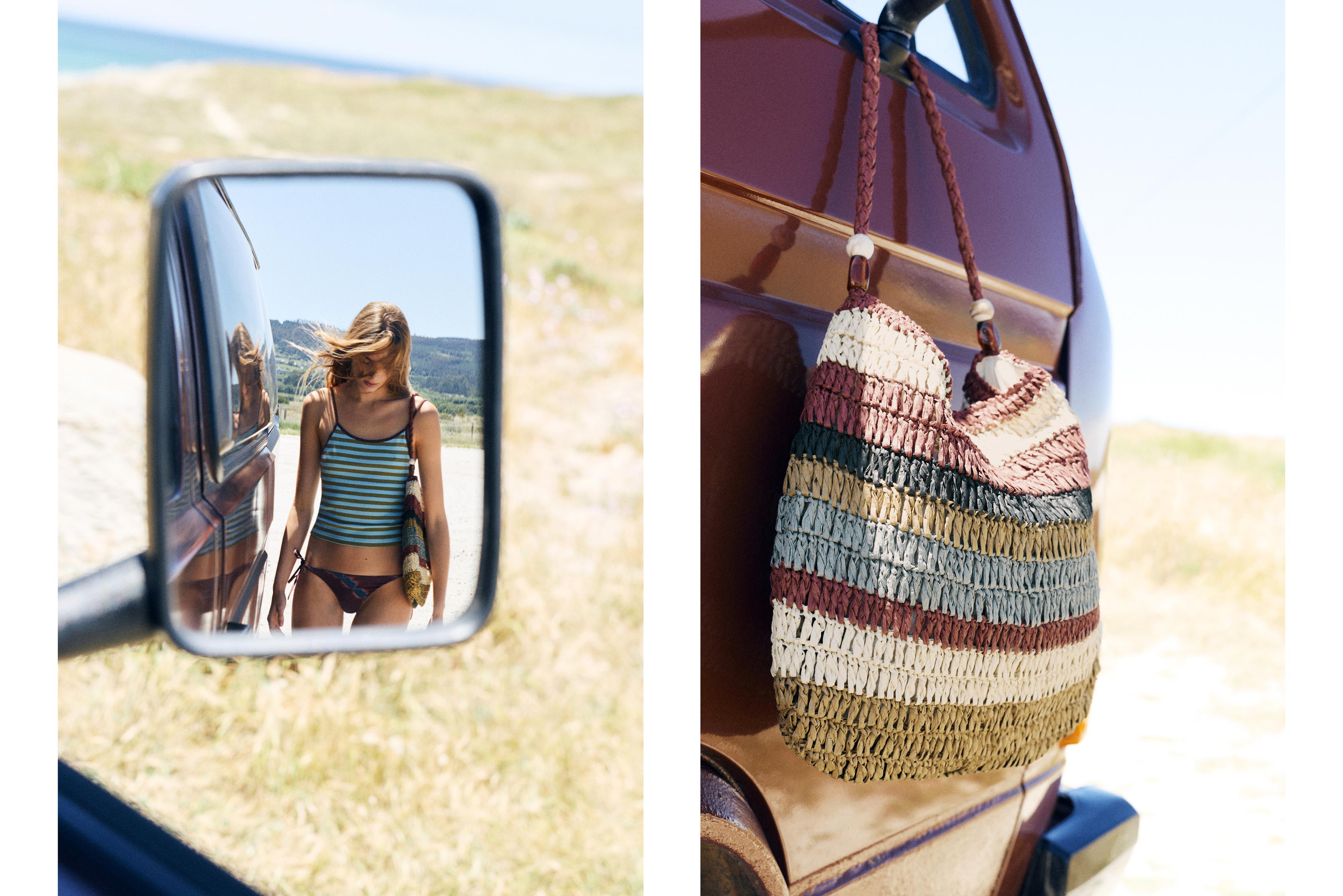 Striped woven tote bag — Brown
