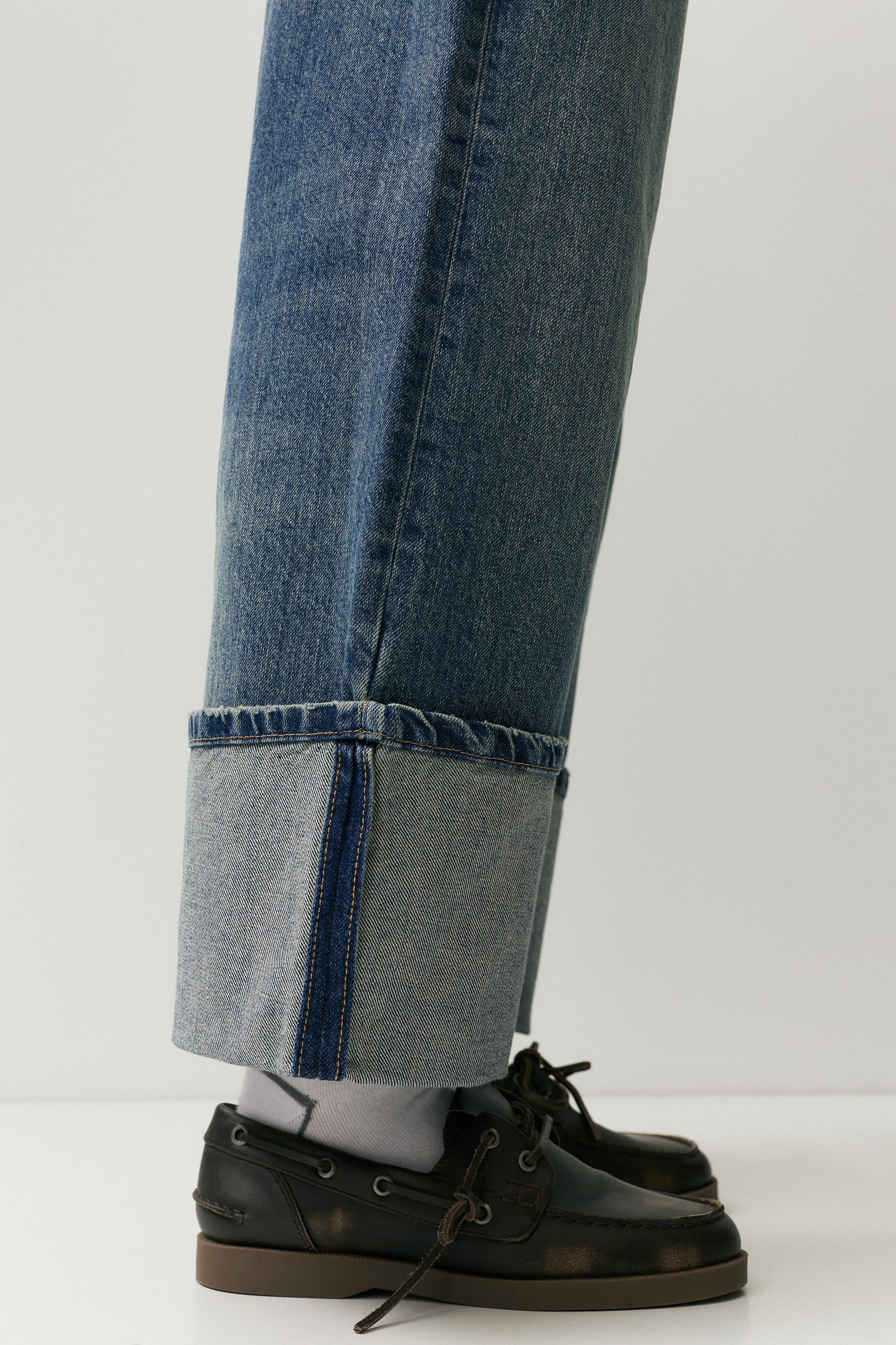 Loose straight-leg jeans with turn-up hems — Dark blue