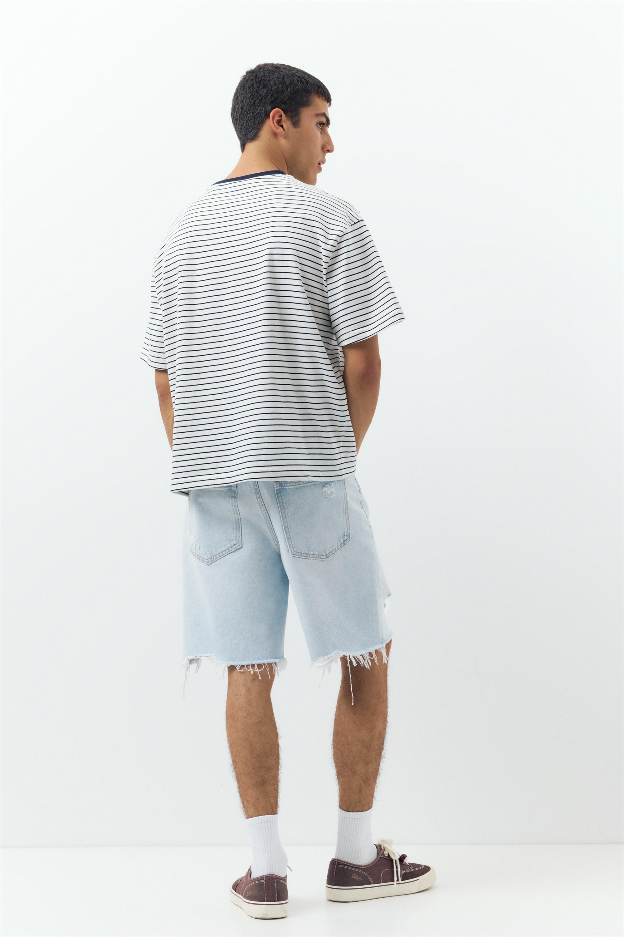 Straight-leg denim Bermuda shorts — Pale blue