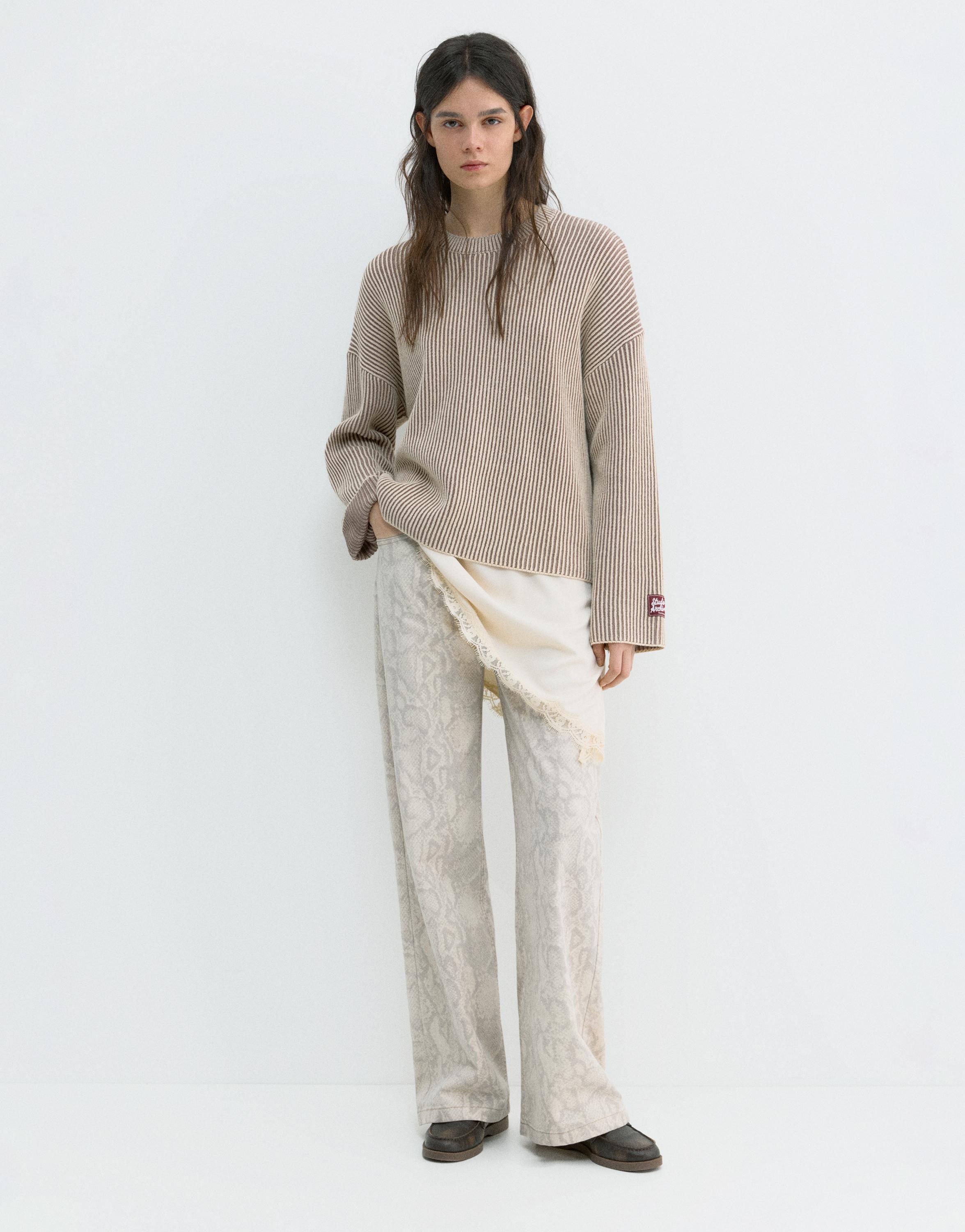 Kontrast iplikli fitilli kazak - Görsel 14