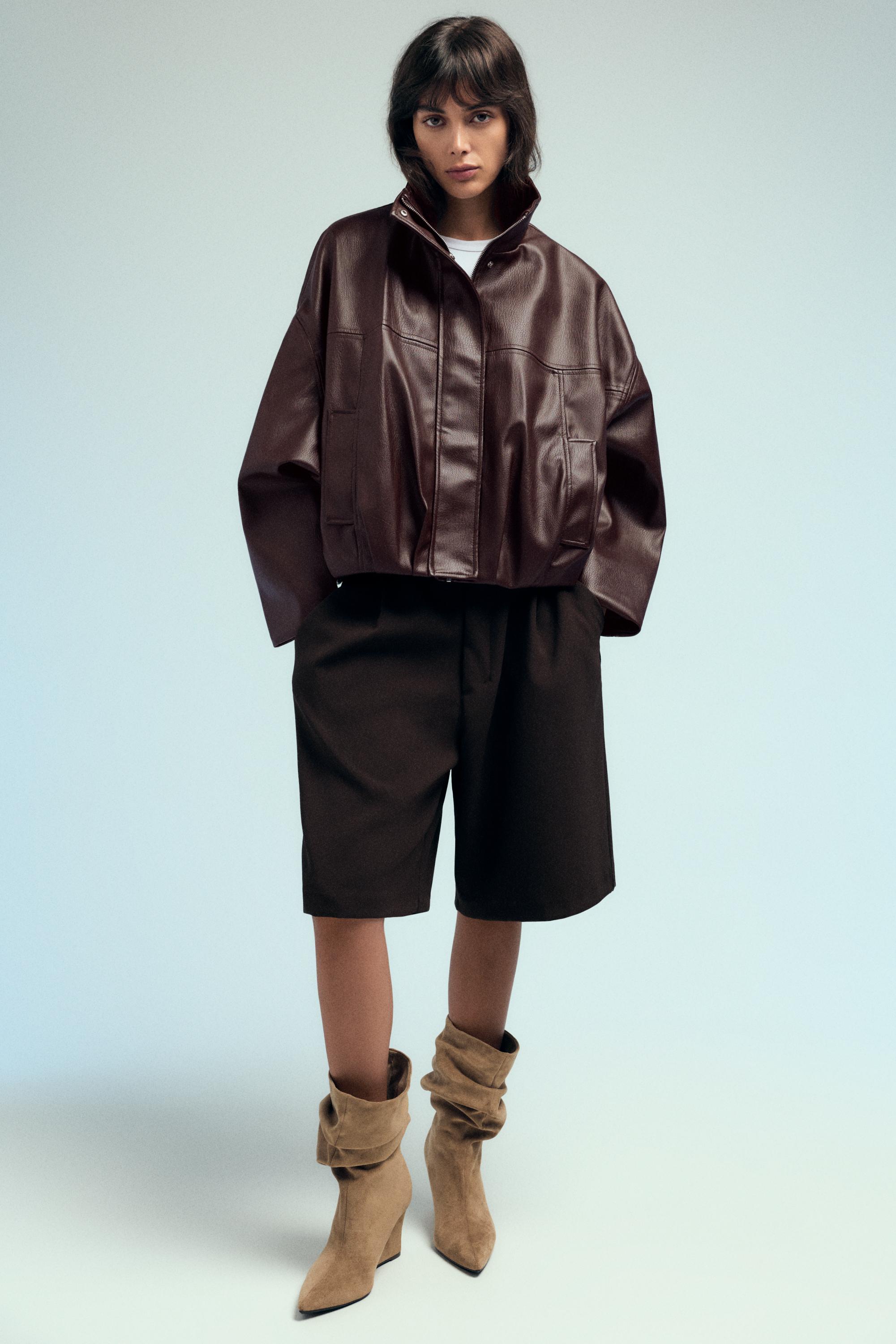 Leather effect balloon jacket — Chocolate