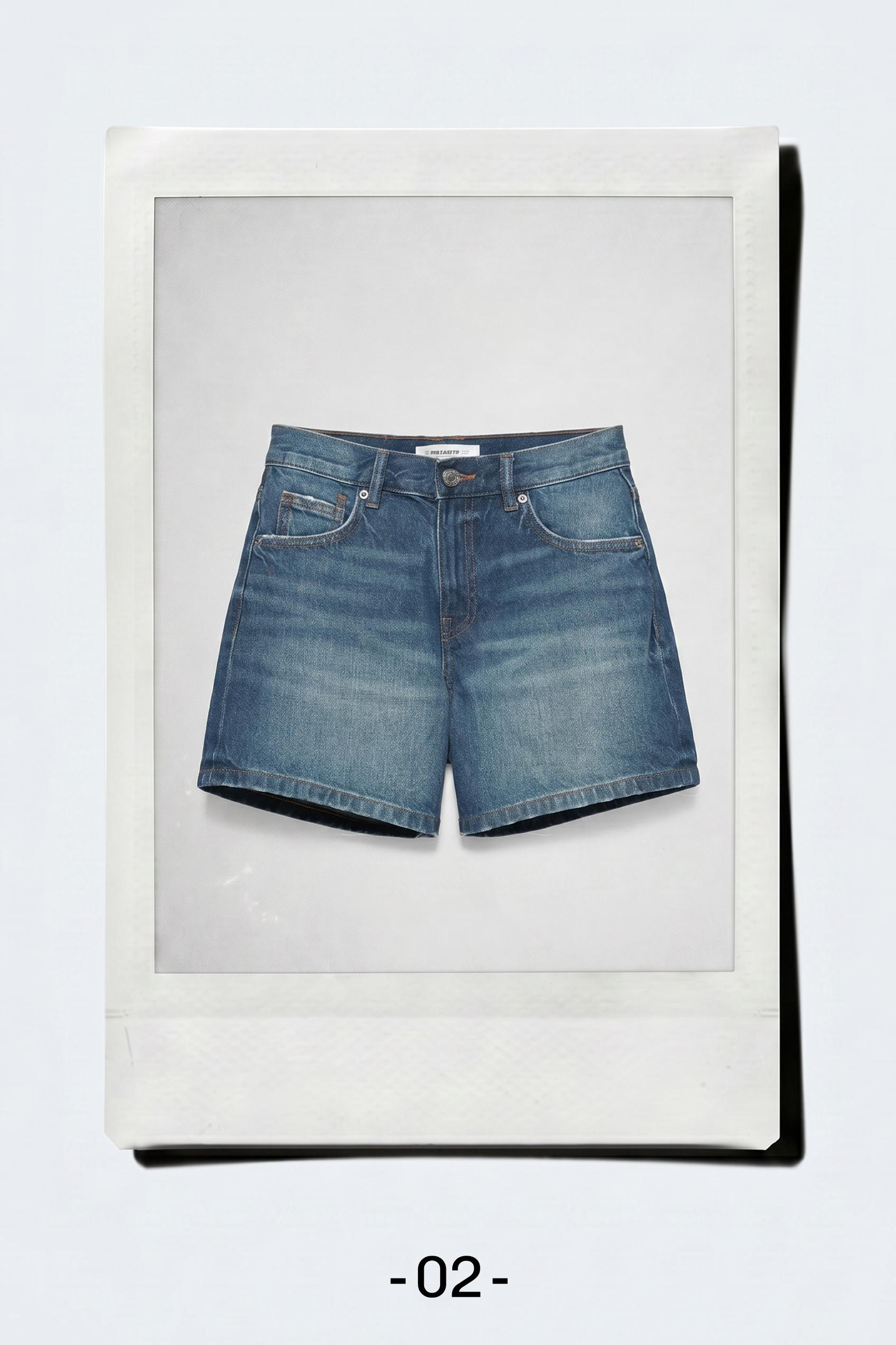 Mid-waist denim Bermuda shorts — Dark blue