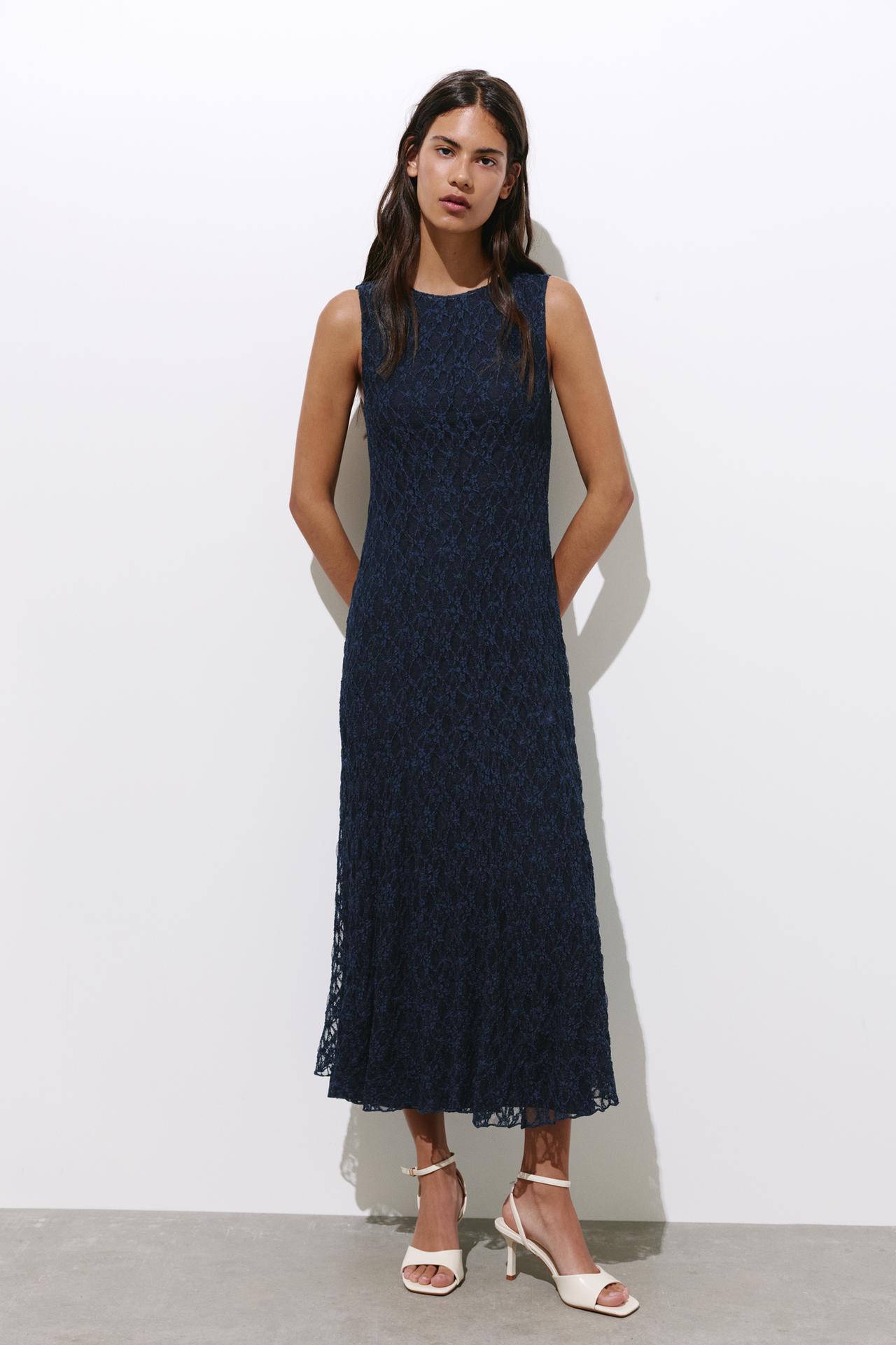 Fitted lace midi dress — Navy