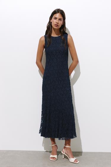 Fitted lace midi dress — Navy 2