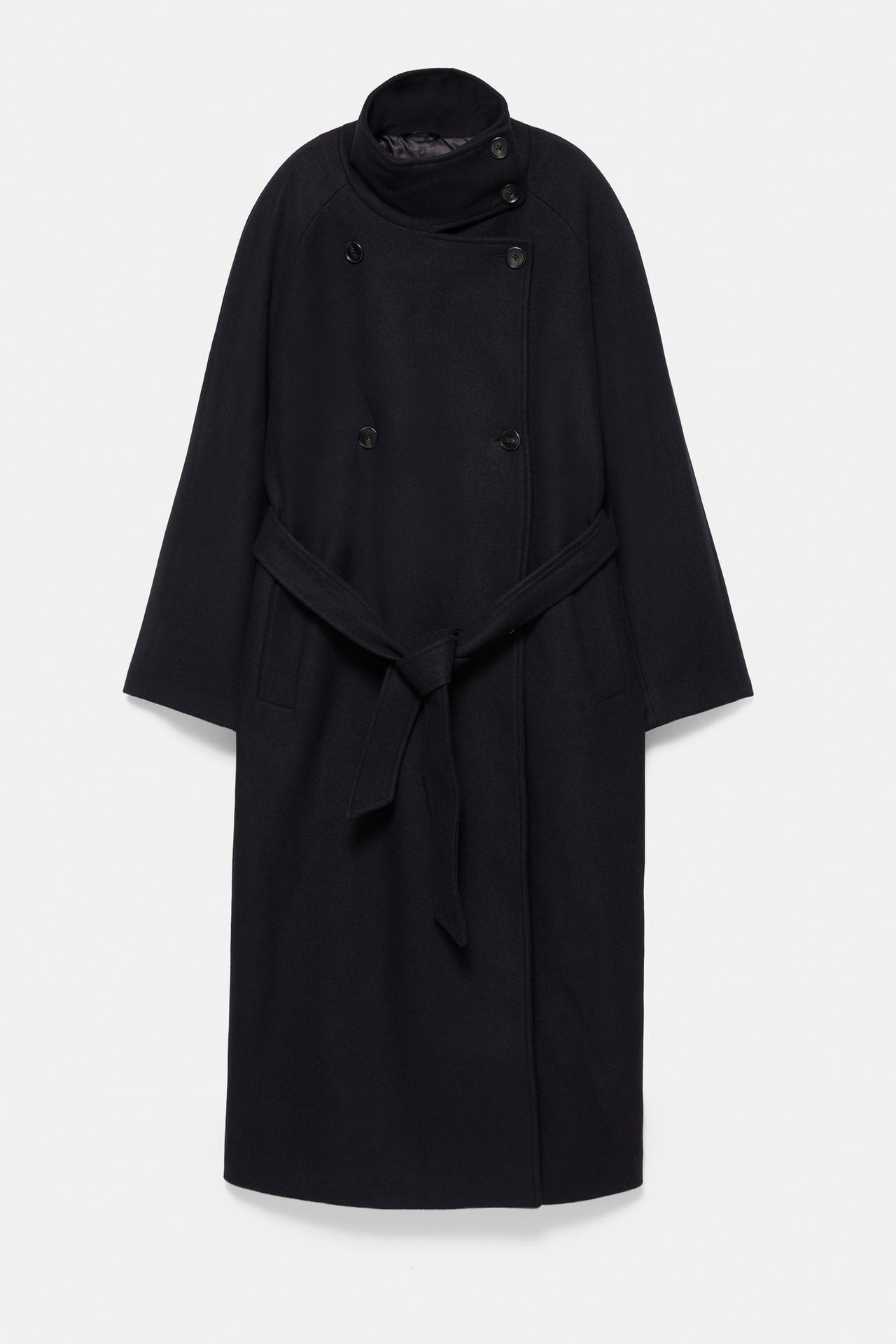 High neck belted coat — Navy