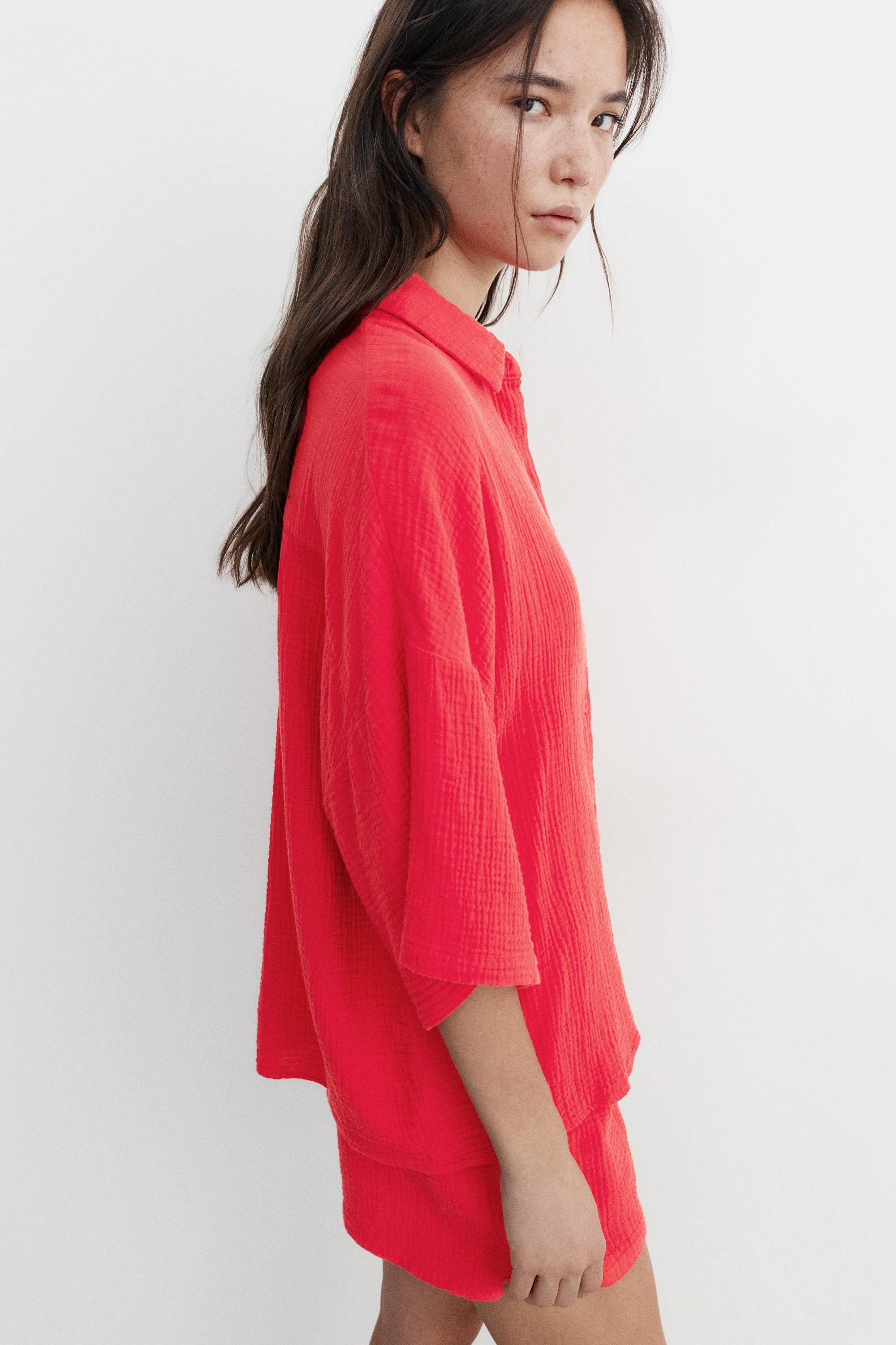 Short sleeve crepe shirt — Red