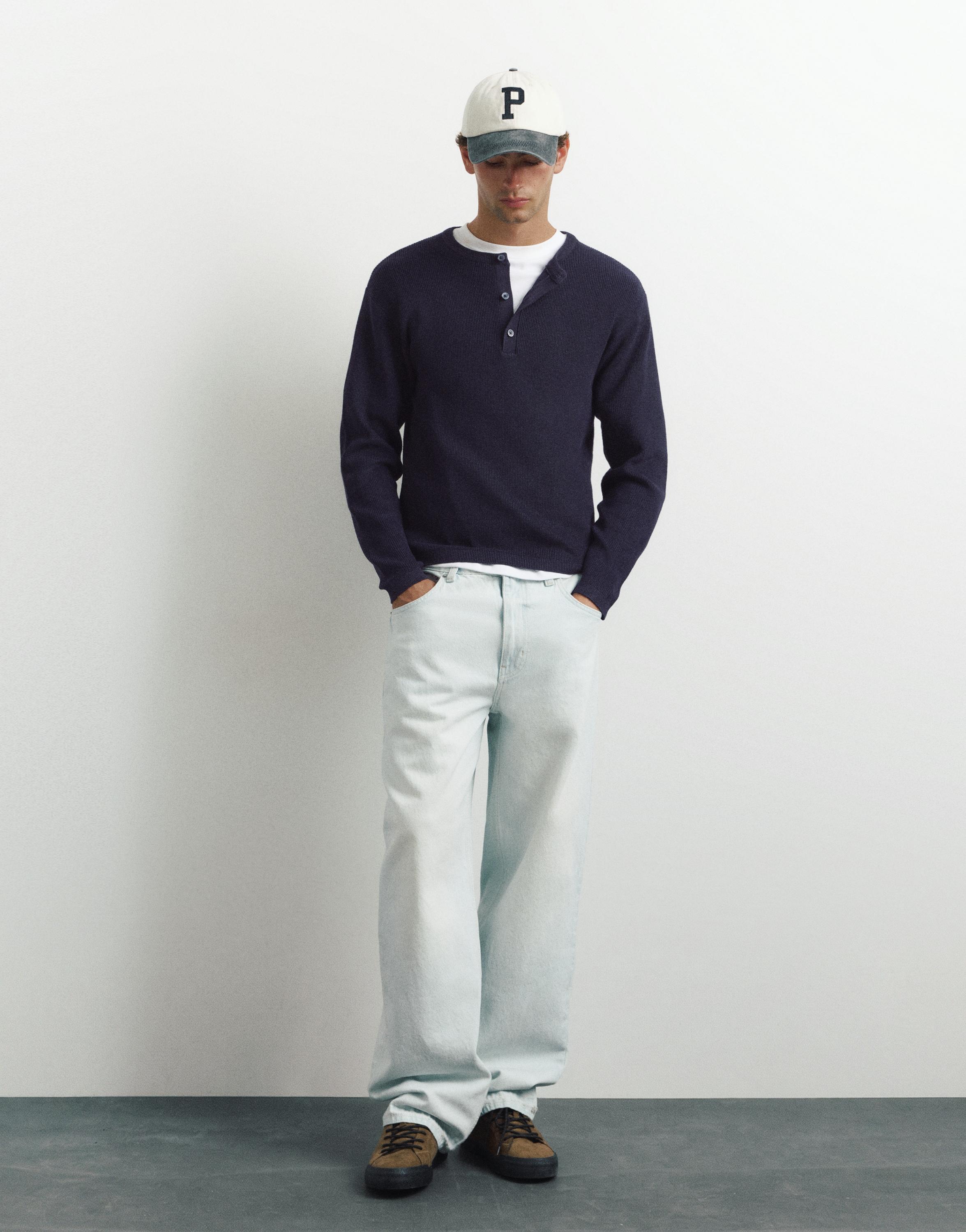 Henley neck jumper — Navy