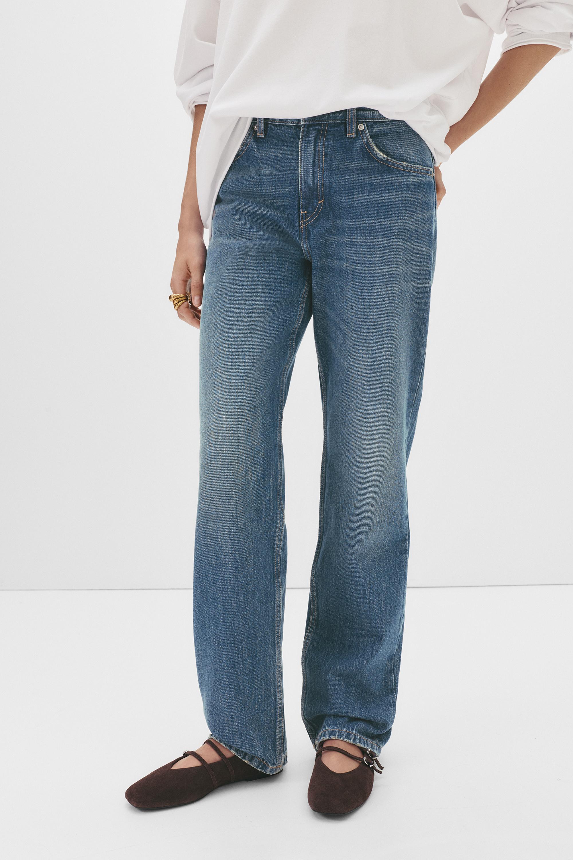 Mid-waist straight-leg jeans — Dark blue
