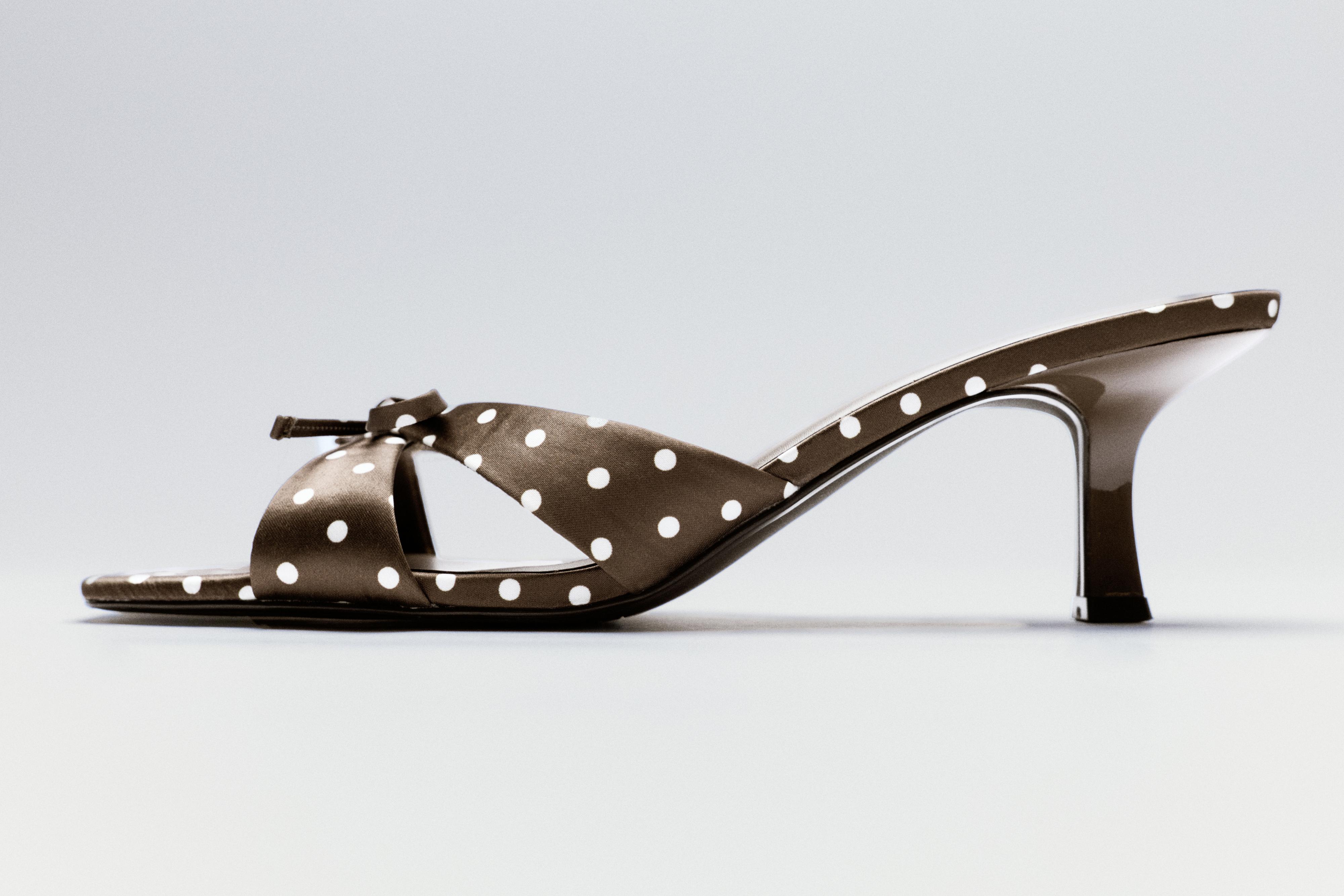 Polka dot mule high-heel sandals — Brown