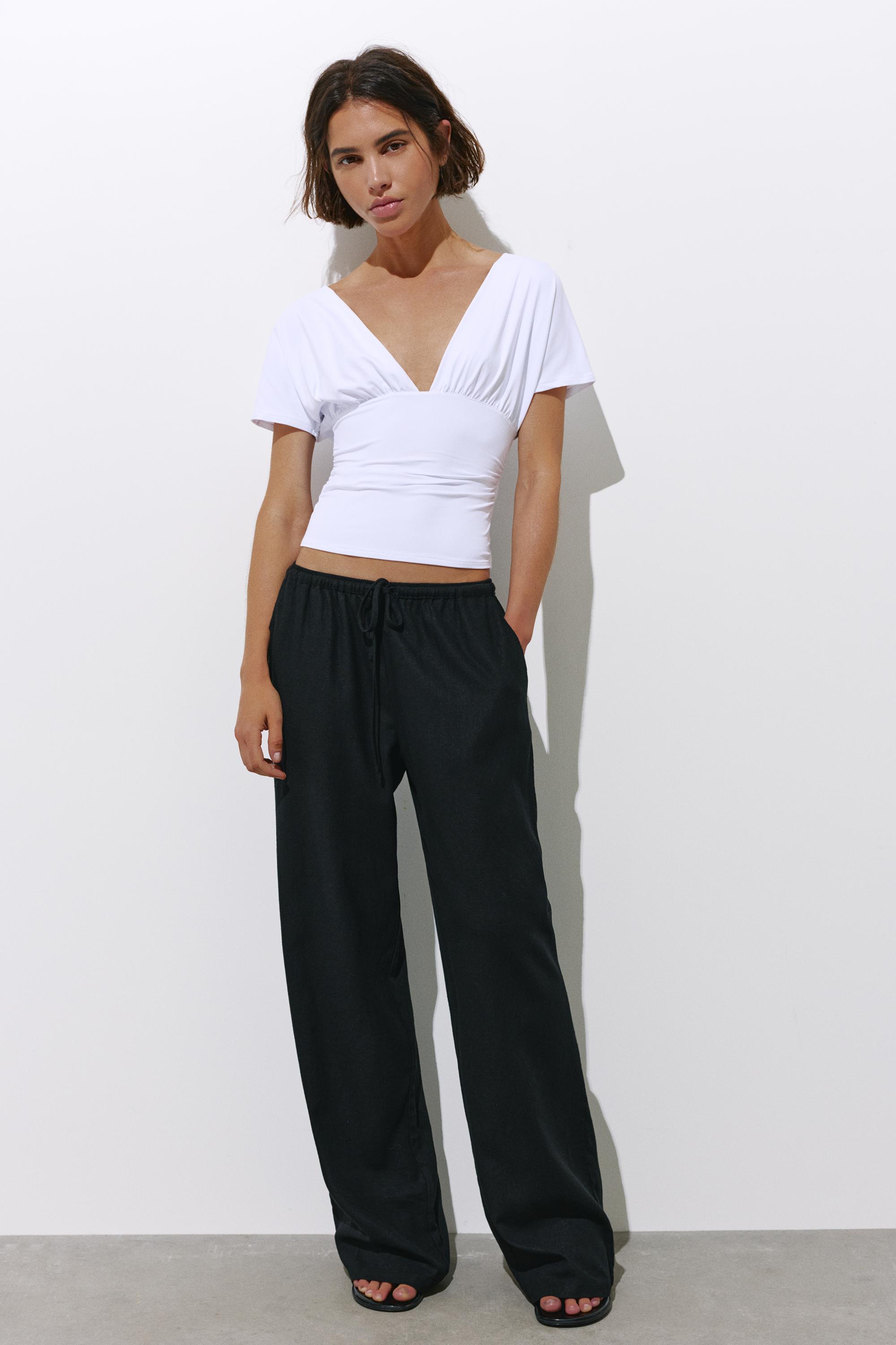 Gathered V-neck top — White