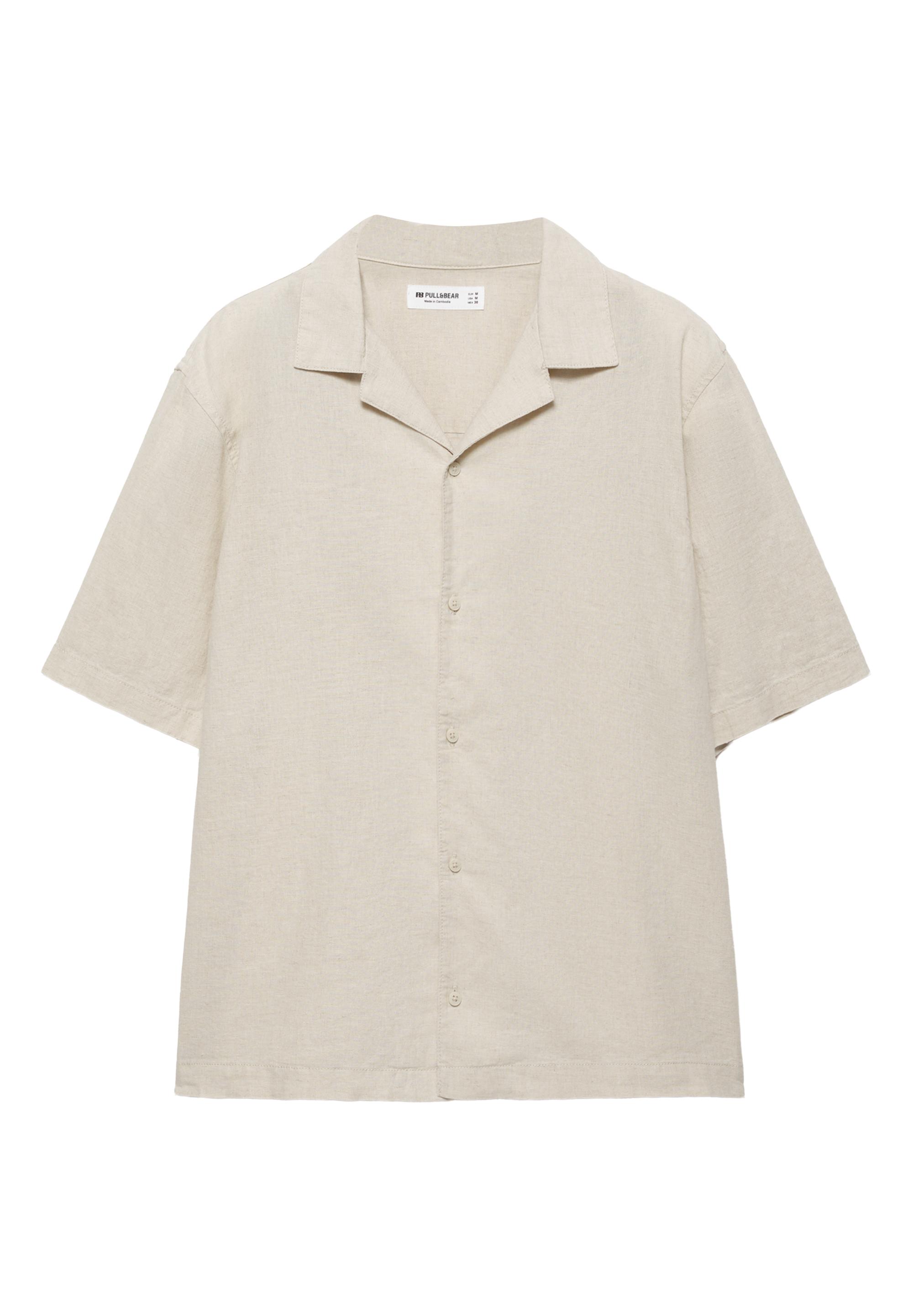 Short sleeve linen blend shirt — Beige