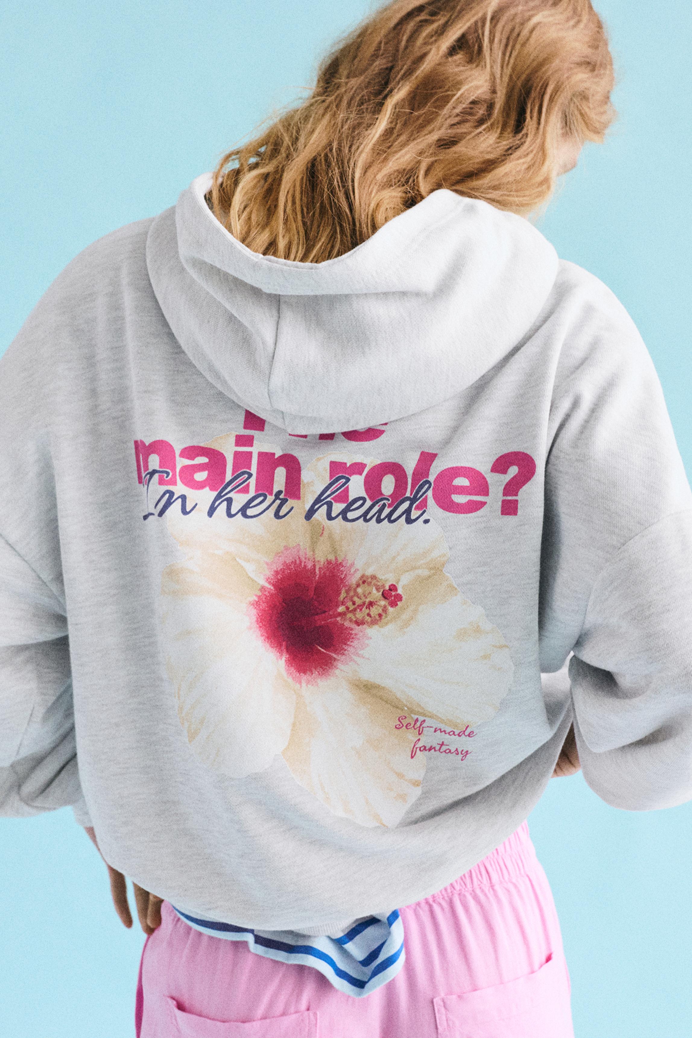 Flower graphic hoodie — Grey marl